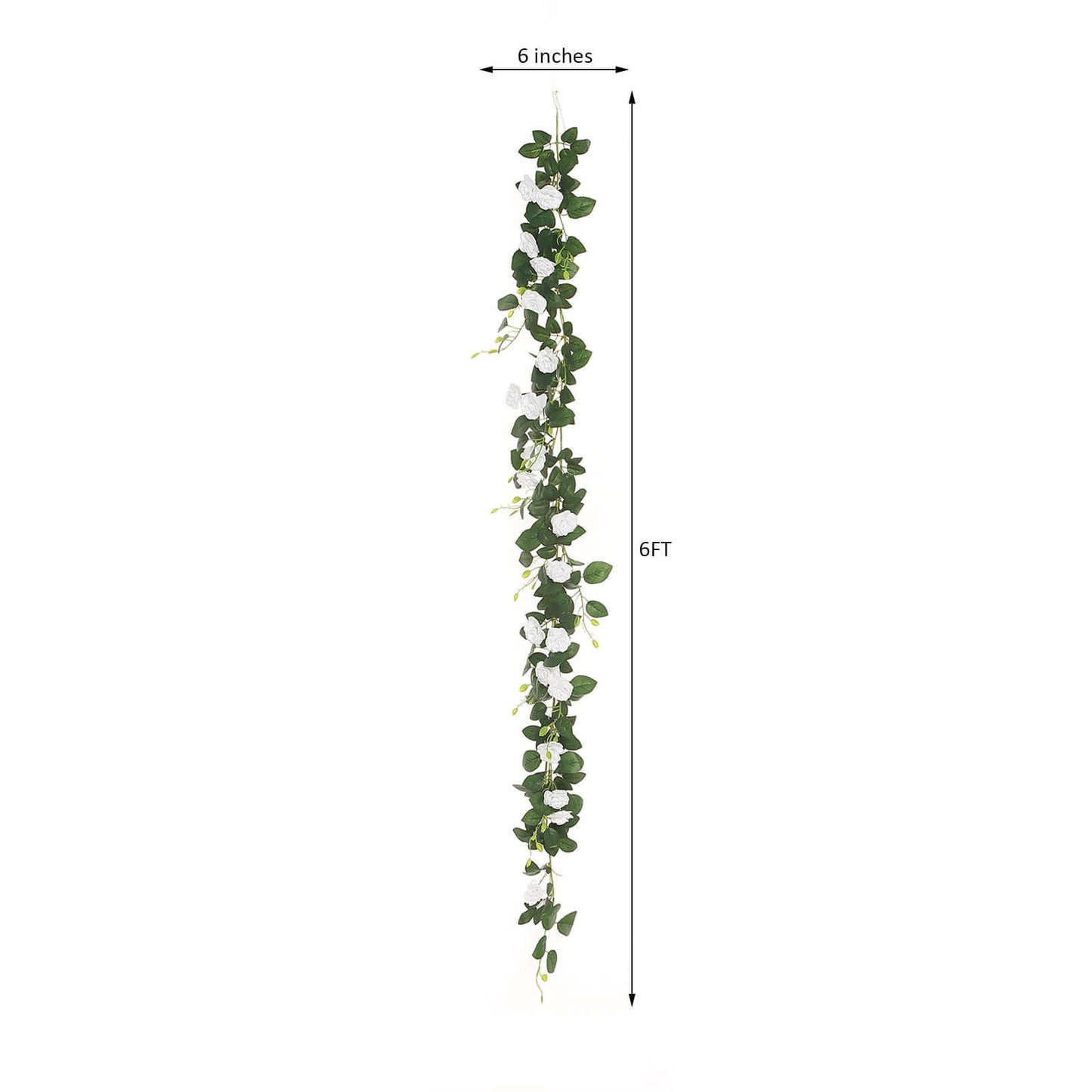 6ft 20 White Artificial Silk Roses Flower Garland, Hanging Vine - Linen Luxes