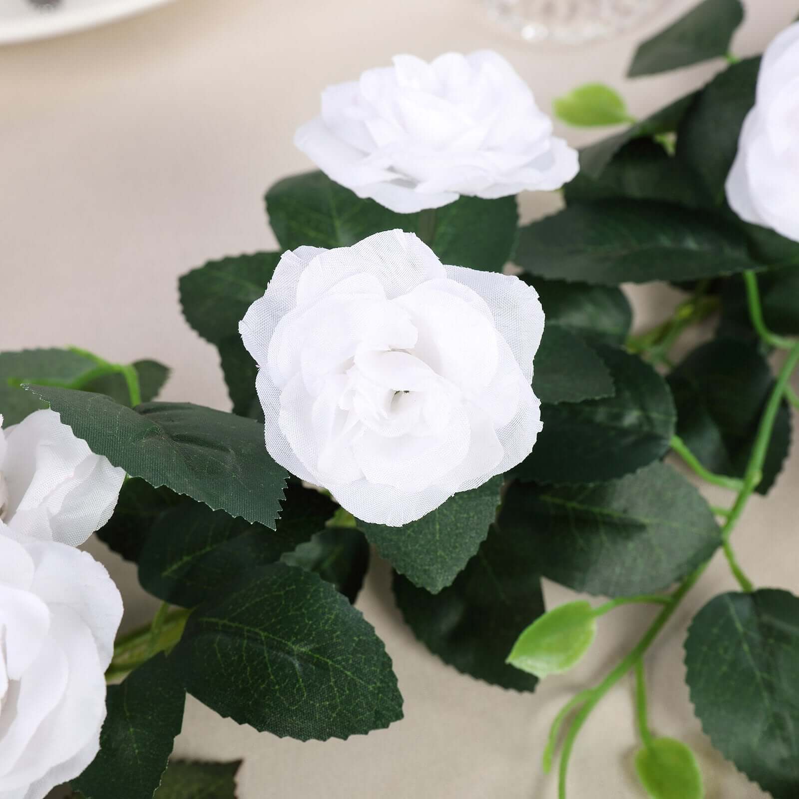 6ft 20 White Artificial Silk Roses Flower Garland, Hanging Vine - Linen Luxes
