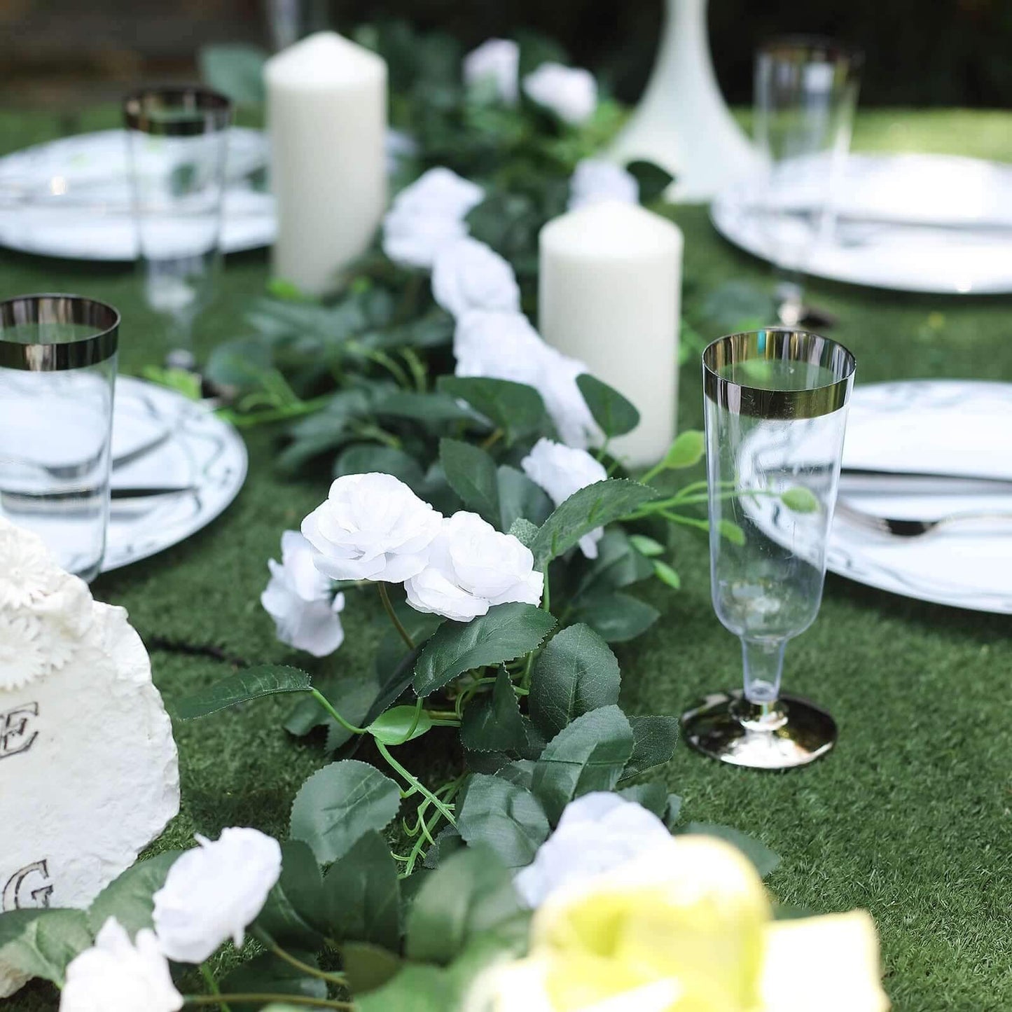 6ft 20 White Artificial Silk Roses Flower Garland, Hanging Vine - Linen Luxes