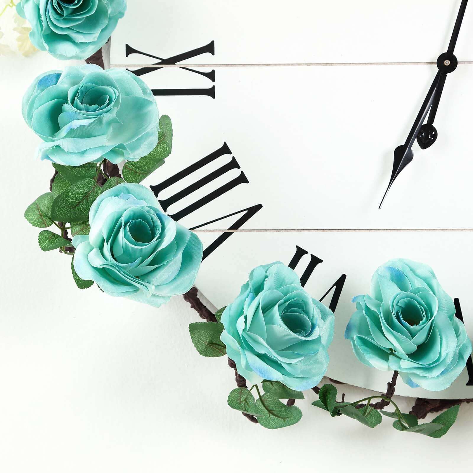 6ft Aqua Turquoise Artificial Silk Rose Hanging Flower Garland Vine - Linen Luxes