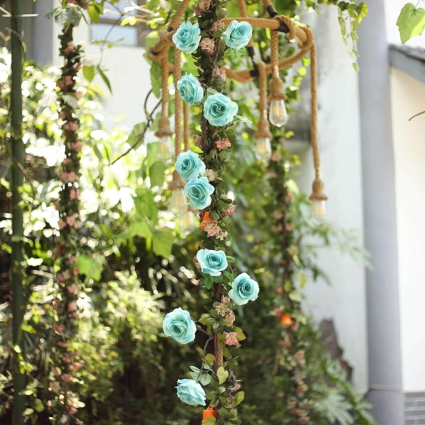 6ft Aqua Turquoise Artificial Silk Rose Hanging Flower Garland Vine - Linen Luxes