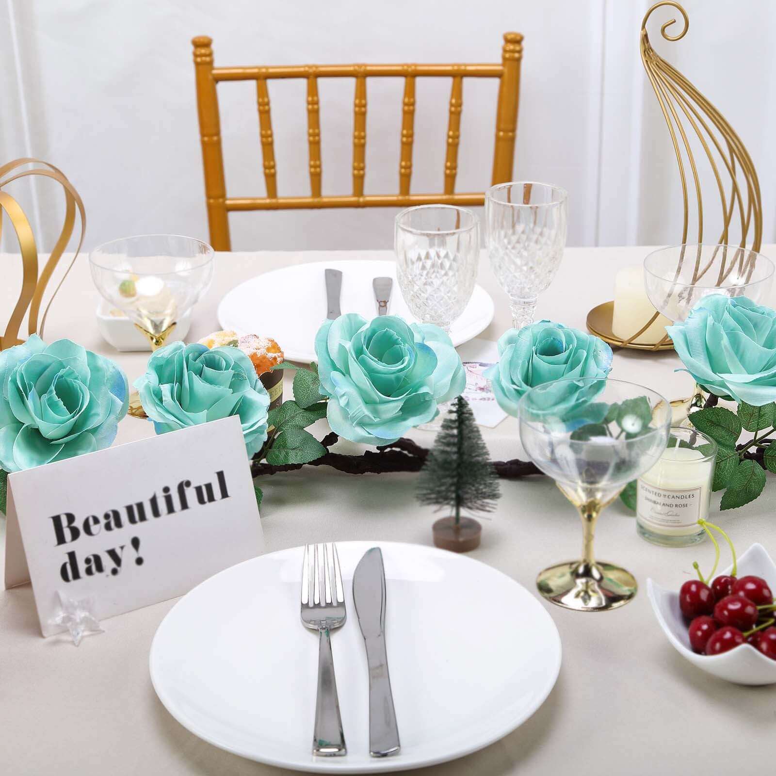 6ft Aqua Turquoise Artificial Silk Rose Hanging Flower Garland Vine - Linen Luxes