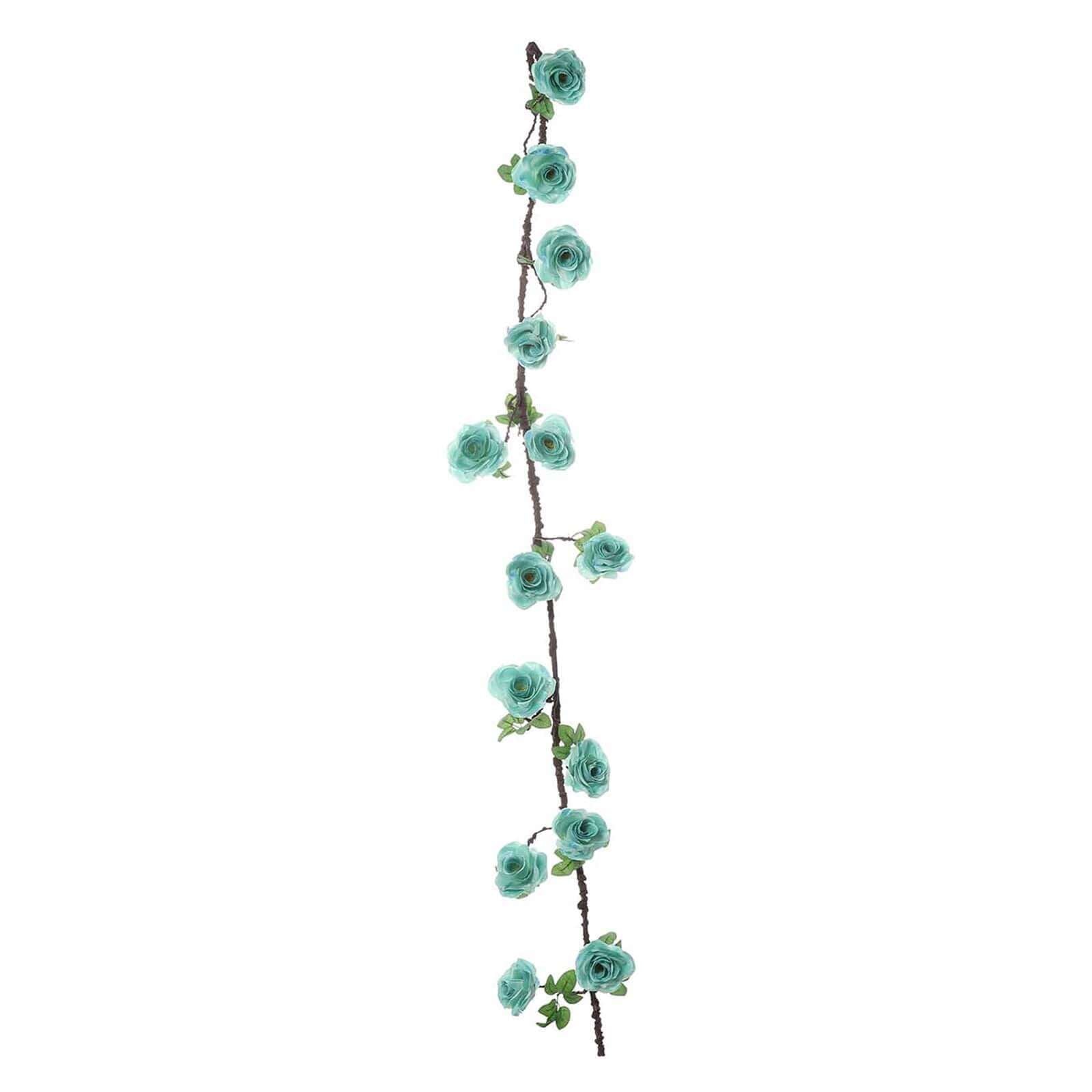6ft Aqua Turquoise Artificial Silk Rose Hanging Flower Garland Vine - Linen Luxes