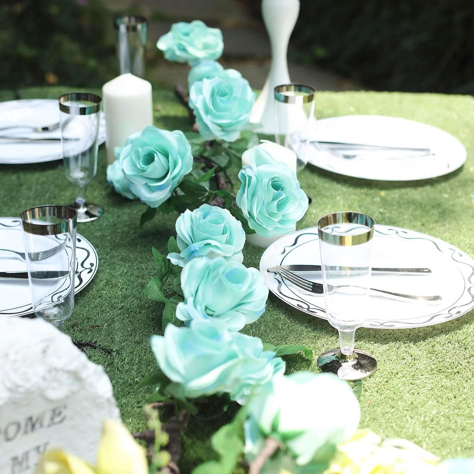 6ft Aqua Turquoise Artificial Silk Rose Hanging Flower Garland Vine - Linen Luxes