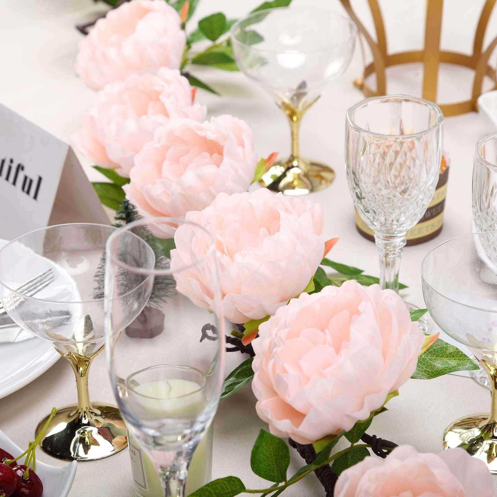 6ft Blush Artificial Silk Peony Hanging Flower Garland, Faux Vine - Linen Luxes