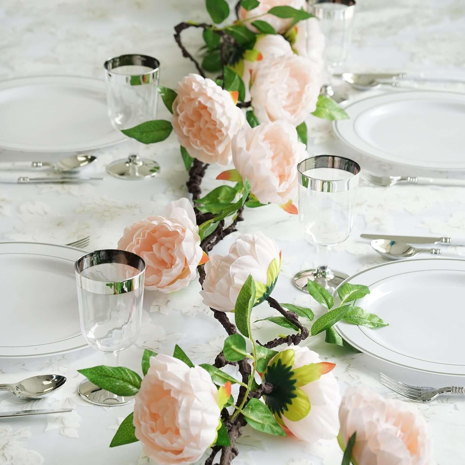 6ft Blush Artificial Silk Peony Hanging Flower Garland, Faux Vine - Linen Luxes