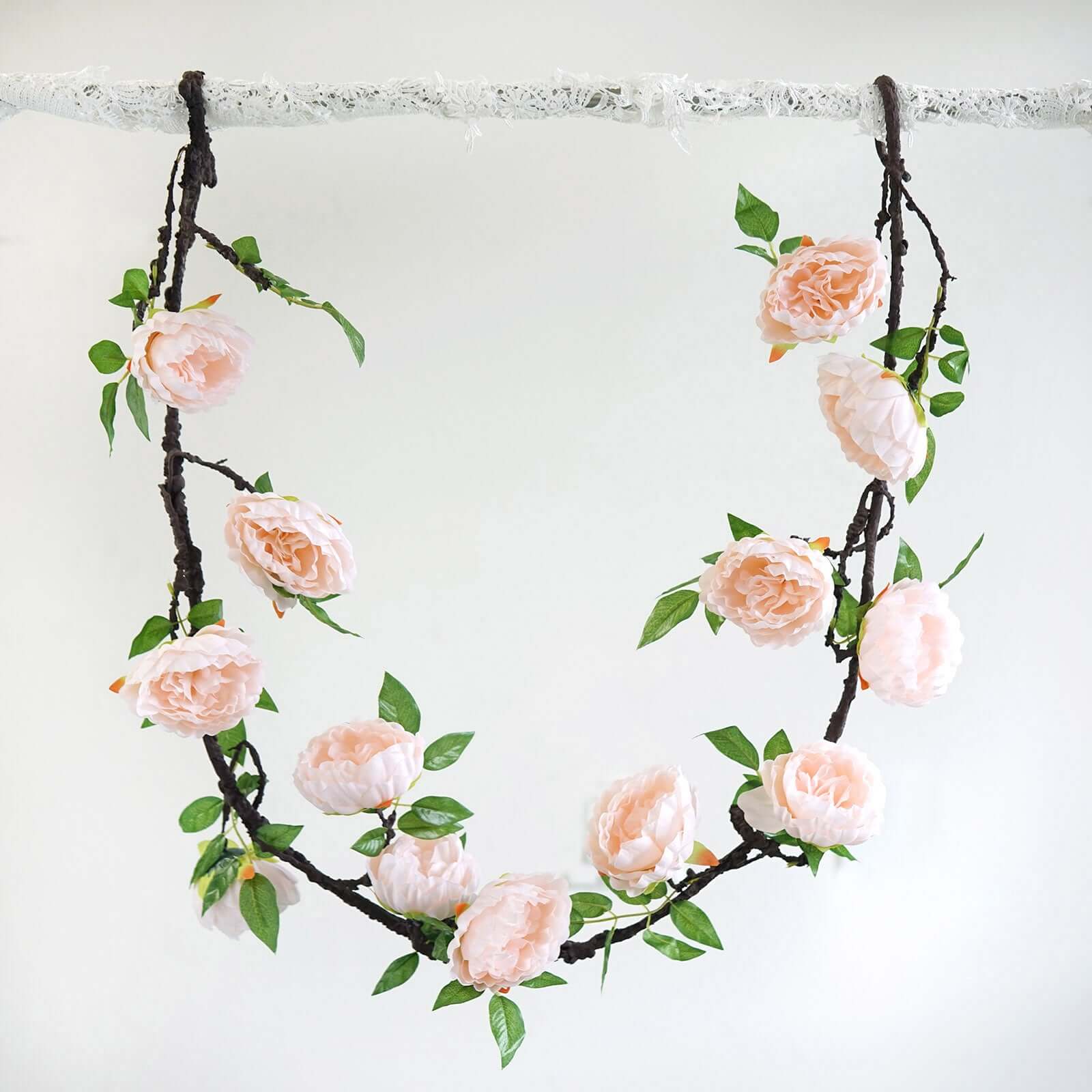 6ft Blush Artificial Silk Peony Hanging Flower Garland, Faux Vine - Linen Luxes