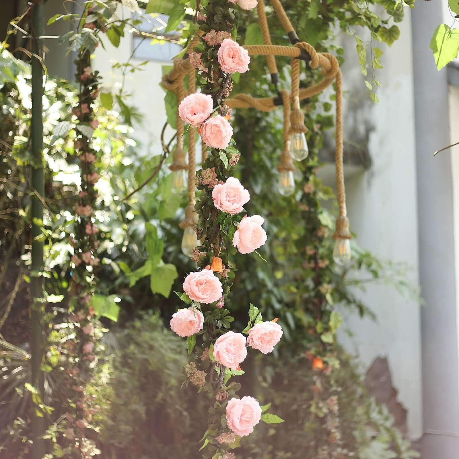 6ft Blush Artificial Silk Peony Hanging Flower Garland, Faux Vine - Linen Luxes