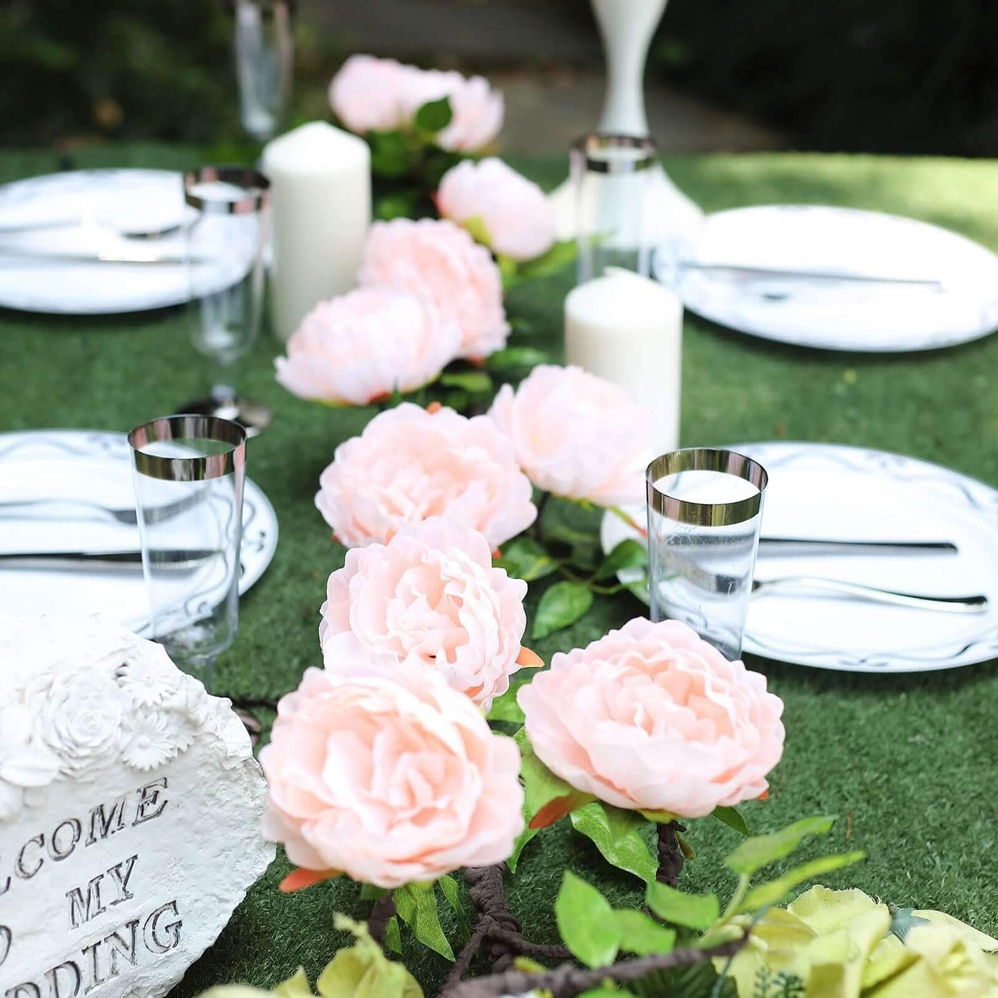 6ft Blush Artificial Silk Peony Hanging Flower Garland, Faux Vine - Linen Luxes