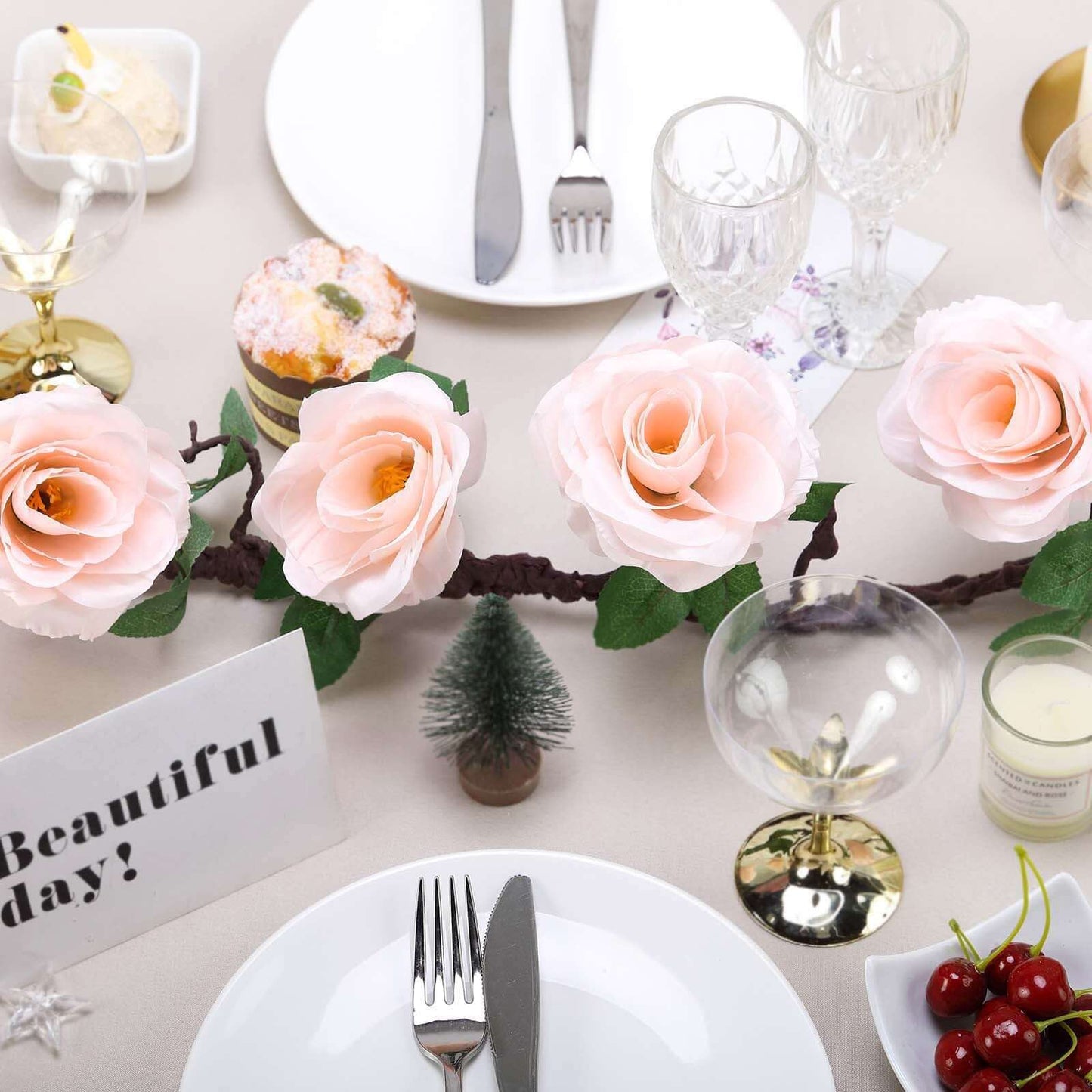 6ft Blush Artificial Silk Rose Hanging Flower Garland Vine - Linen Luxes