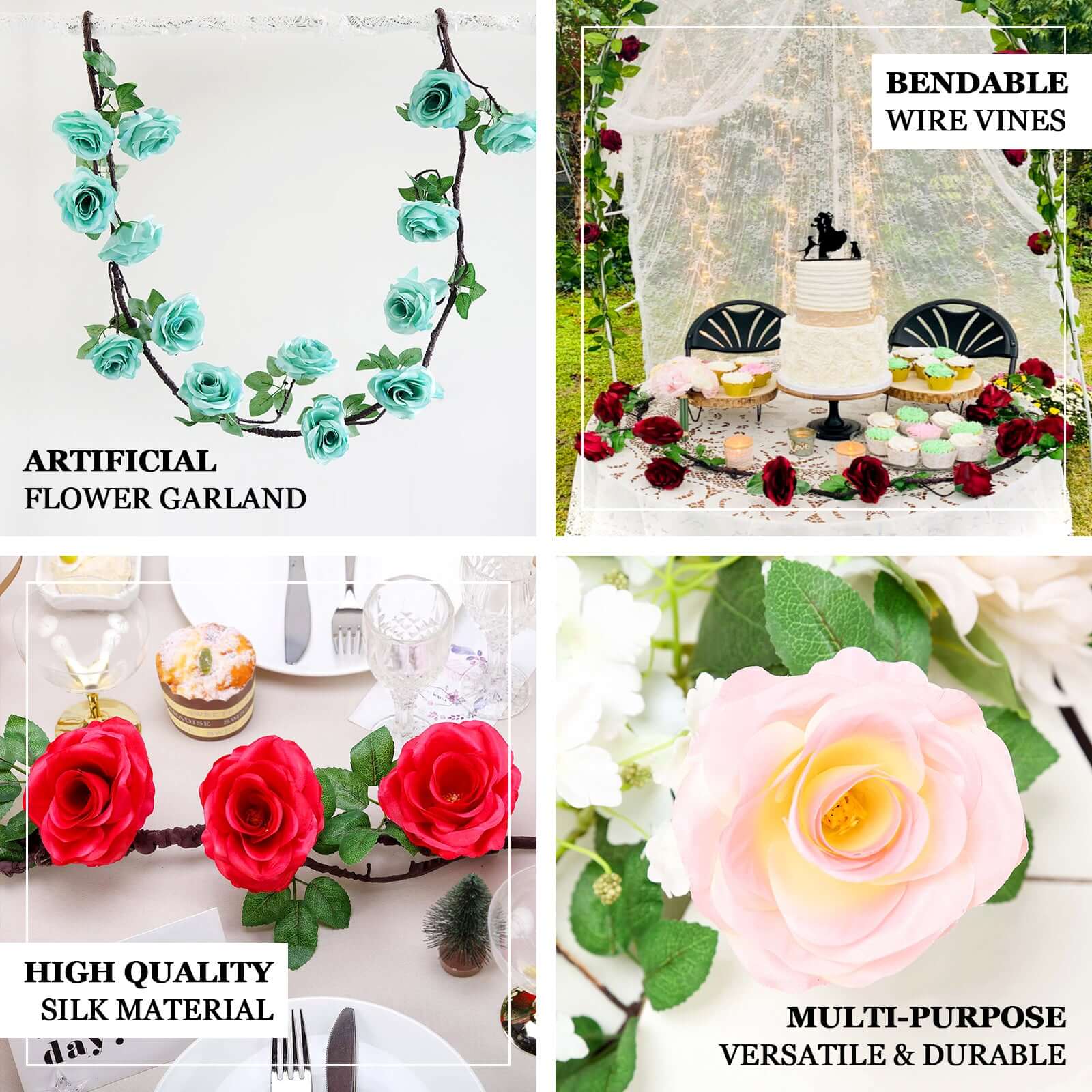 6ft Blush Artificial Silk Rose Hanging Flower Garland Vine - Linen Luxes