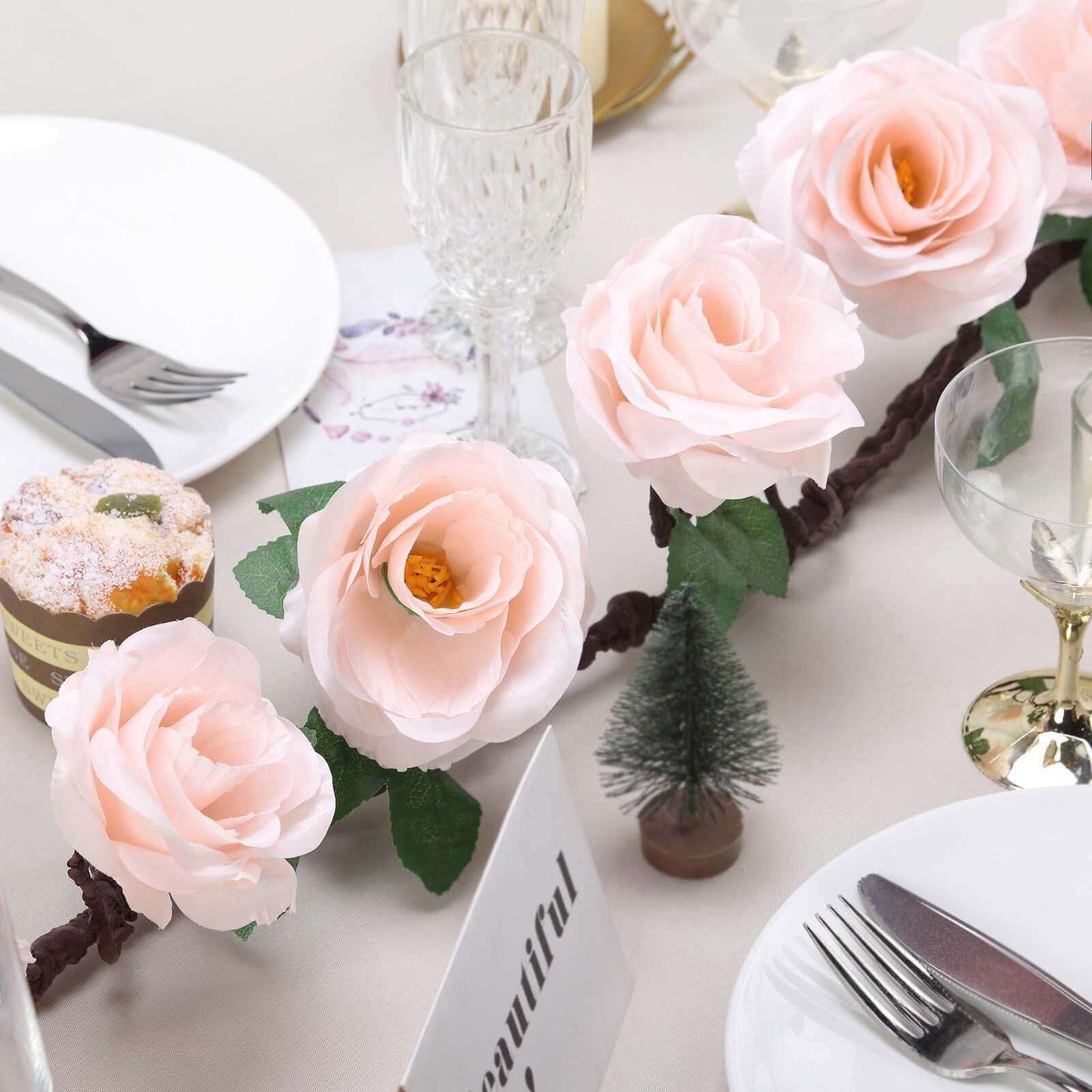 6ft Blush Artificial Silk Rose Hanging Flower Garland Vine - Linen Luxes