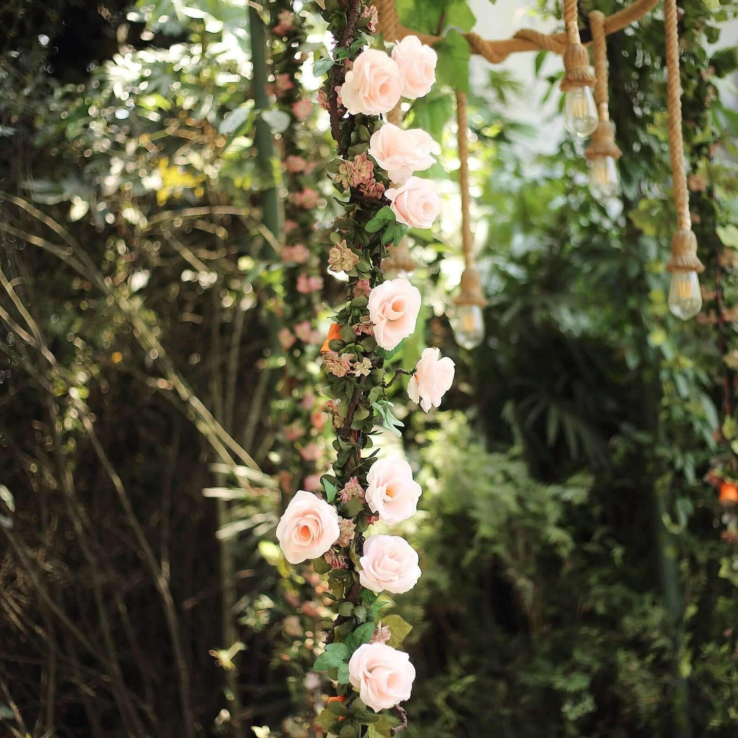 6ft Blush Artificial Silk Rose Hanging Flower Garland Vine - Linen Luxes