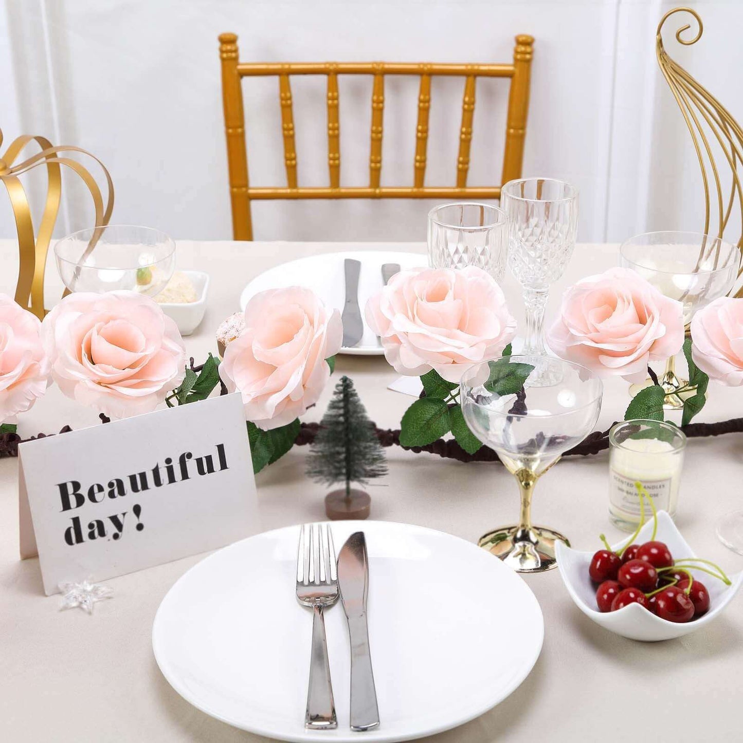 6ft Blush Artificial Silk Rose Hanging Flower Garland Vine - Linen Luxes