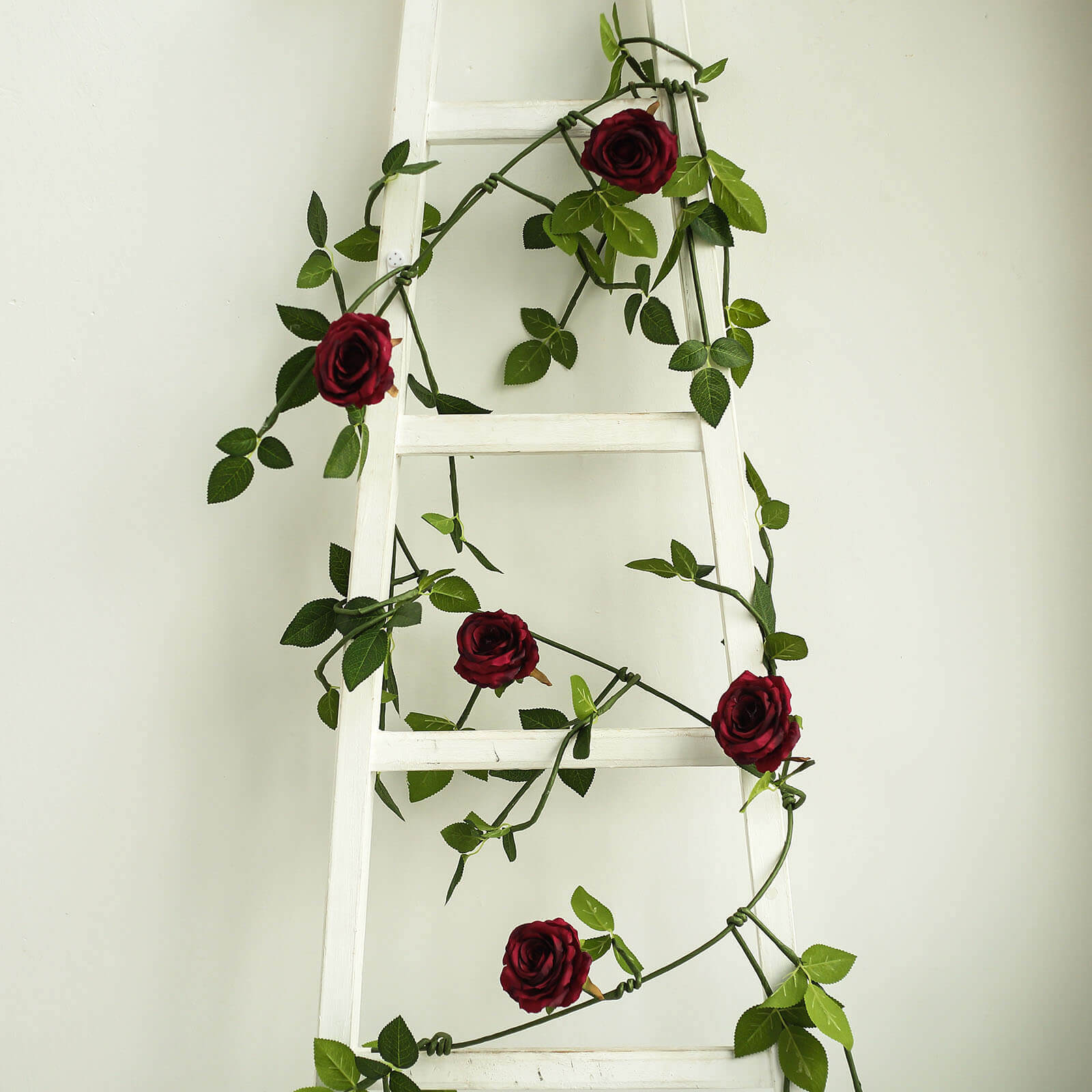 6ft Burgundy Real Touch Artificial Rose and Leaf Flower Garland Vine - Linen Luxes