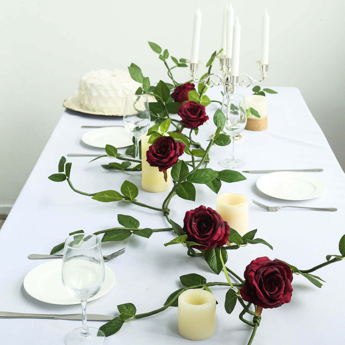 6ft Burgundy Real Touch Artificial Rose and Leaf Flower Garland Vine - Linen Luxes