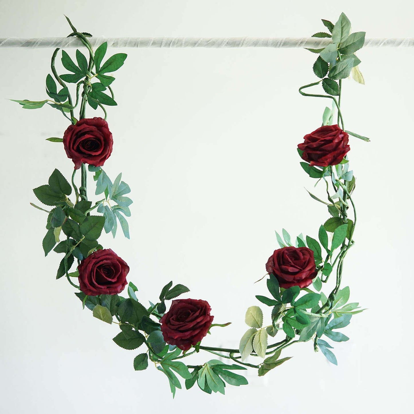 6ft Burgundy Real Touch Artificial Rose and Leaf Flower Garland Vine - Linen Luxes