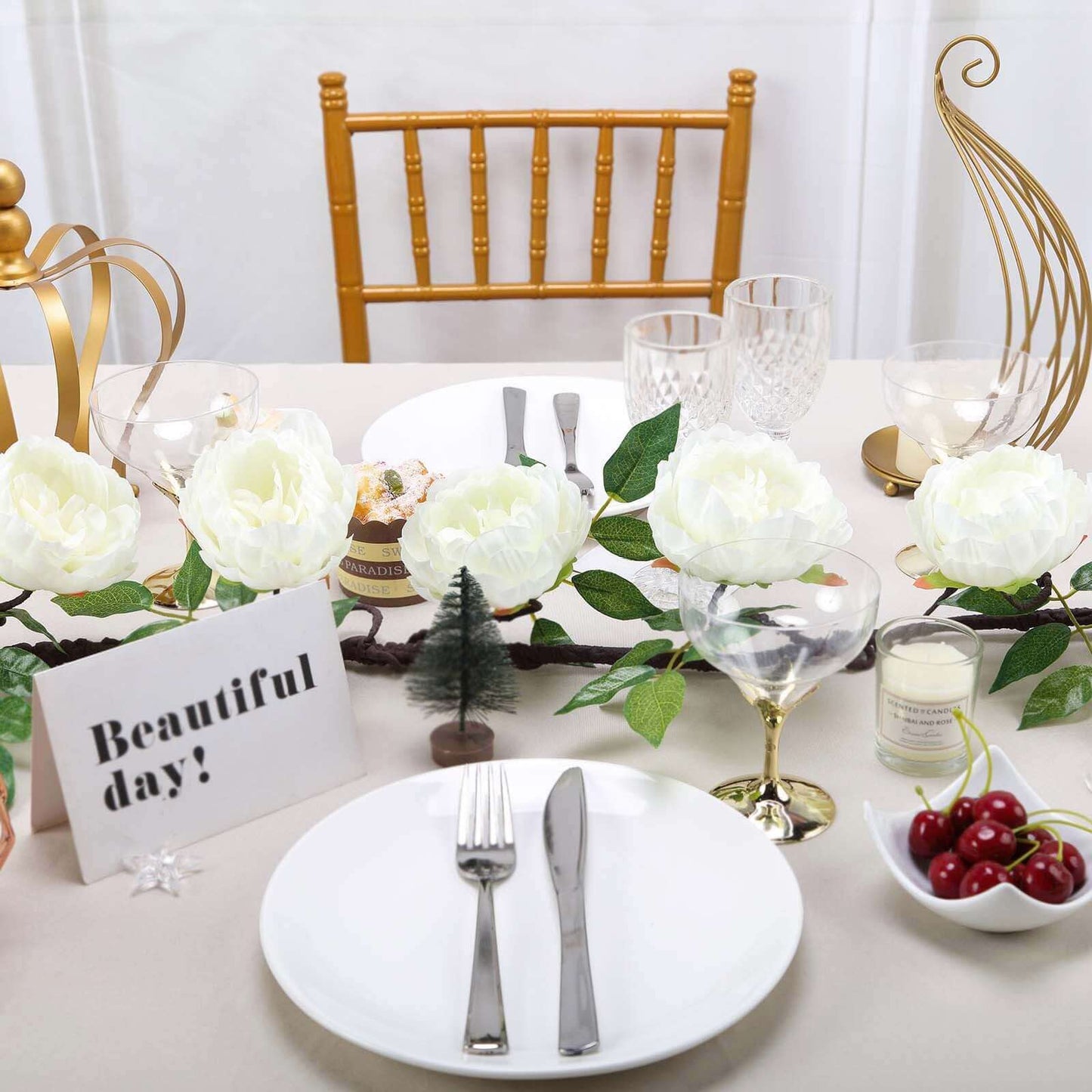 6ft Cream Artificial Silk Peony Hanging Flower Garland, Faux Vine - Linen Luxes