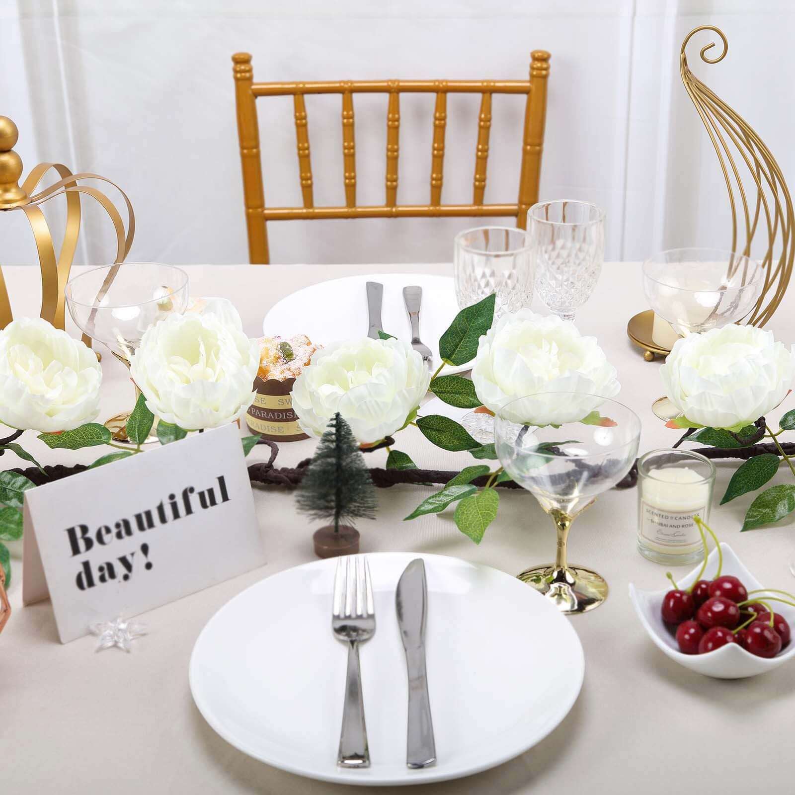 6ft Cream Artificial Silk Peony Hanging Flower Garland, Faux Vine - Linen Luxes