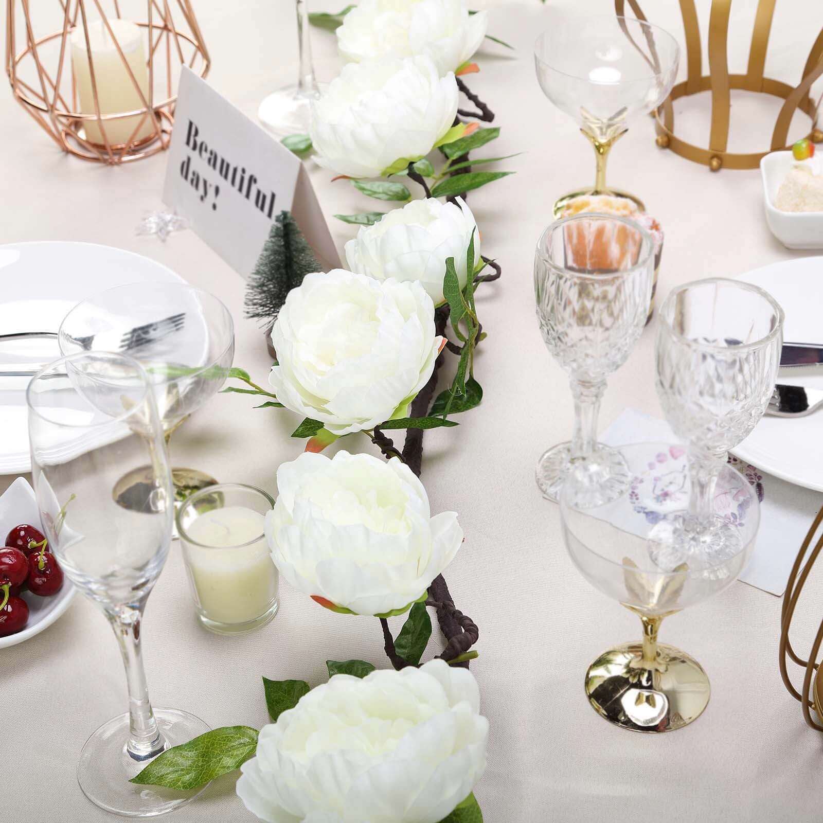 6ft Cream Artificial Silk Peony Hanging Flower Garland, Faux Vine - Linen Luxes