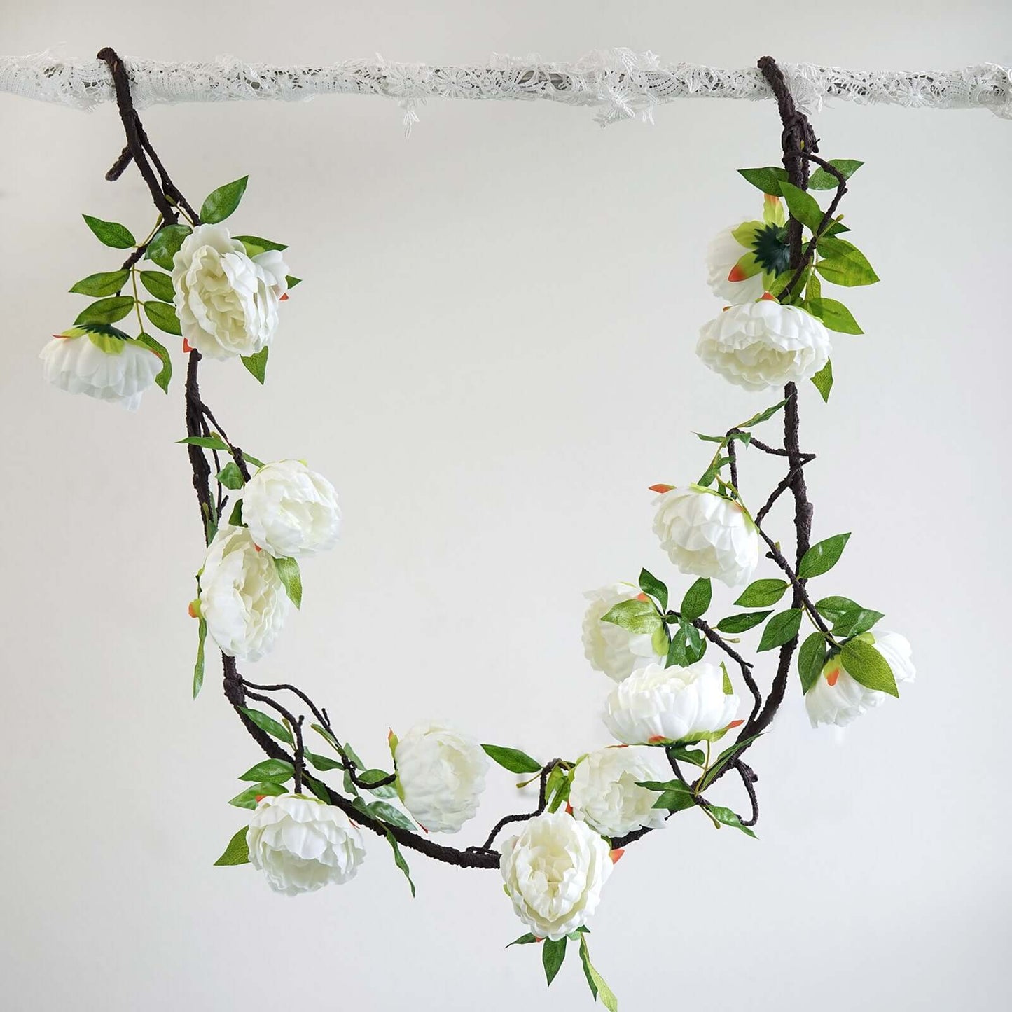 6ft Cream Artificial Silk Peony Hanging Flower Garland, Faux Vine - Linen Luxes
