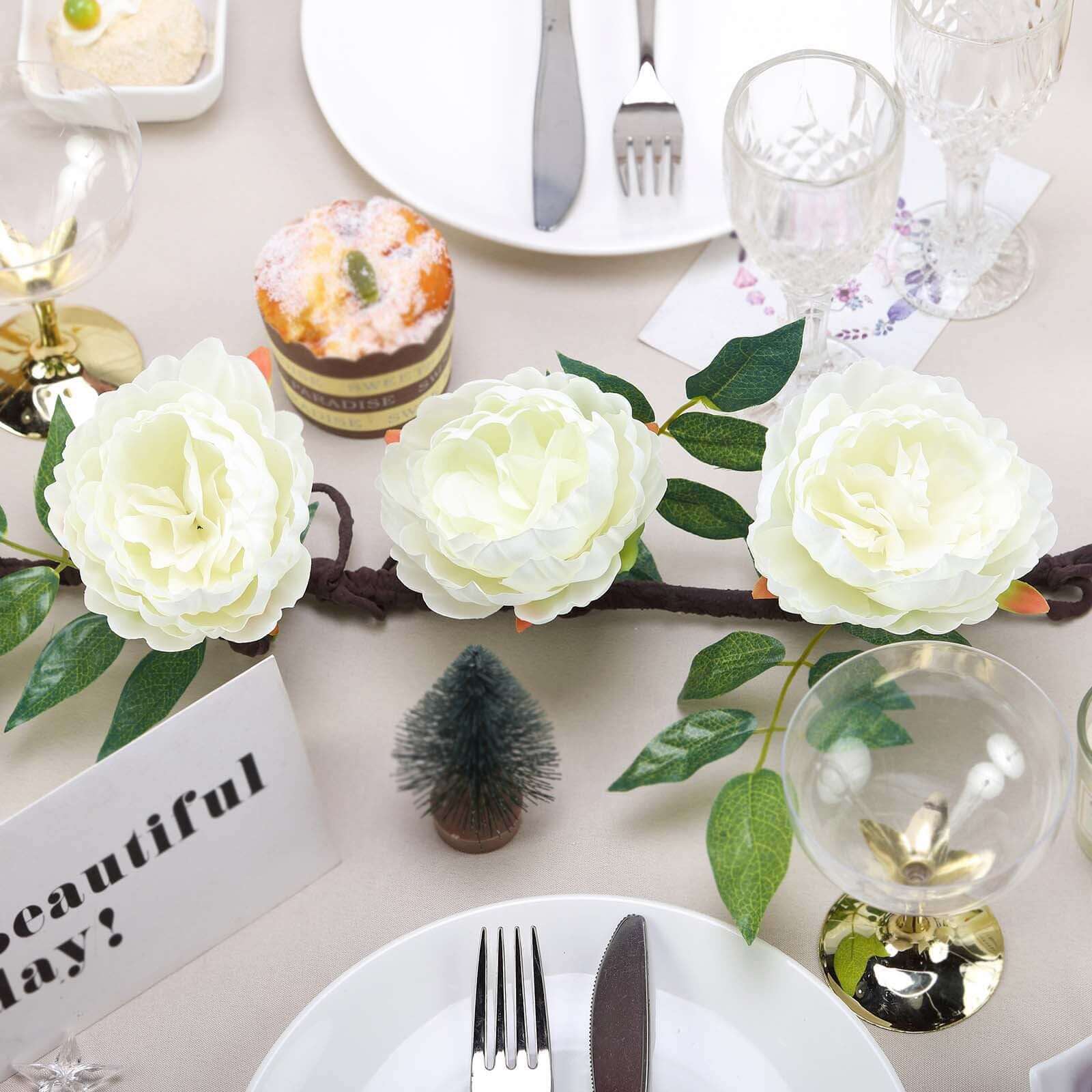 6ft Cream Artificial Silk Peony Hanging Flower Garland, Faux Vine - Linen Luxes