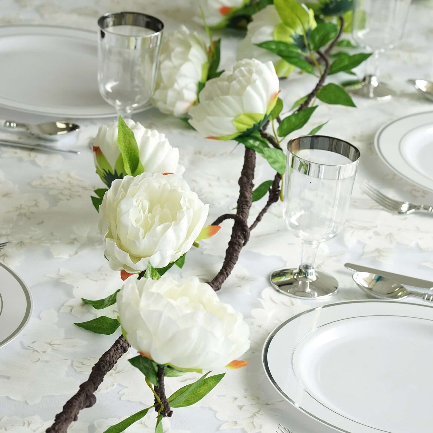 6ft Cream Artificial Silk Peony Hanging Flower Garland, Faux Vine - Linen Luxes