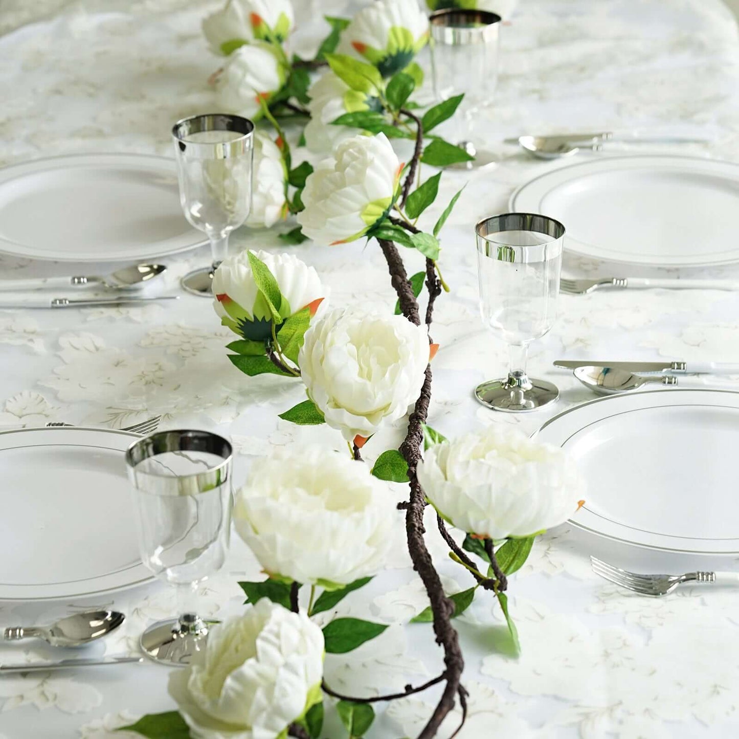 6ft Cream Artificial Silk Peony Hanging Flower Garland, Faux Vine - Linen Luxes