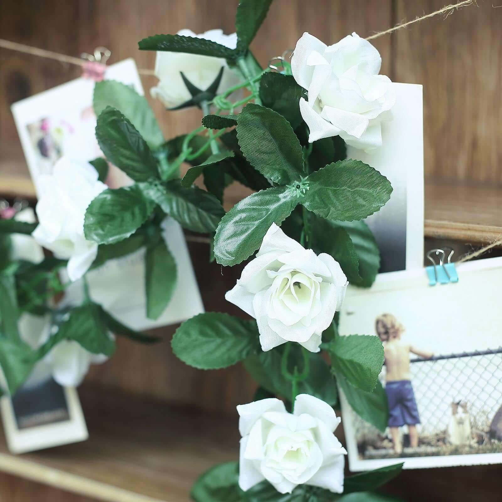 6ft Cream Artificial Silk Rose Garland UV Protected Flower Chain - Linen Luxes