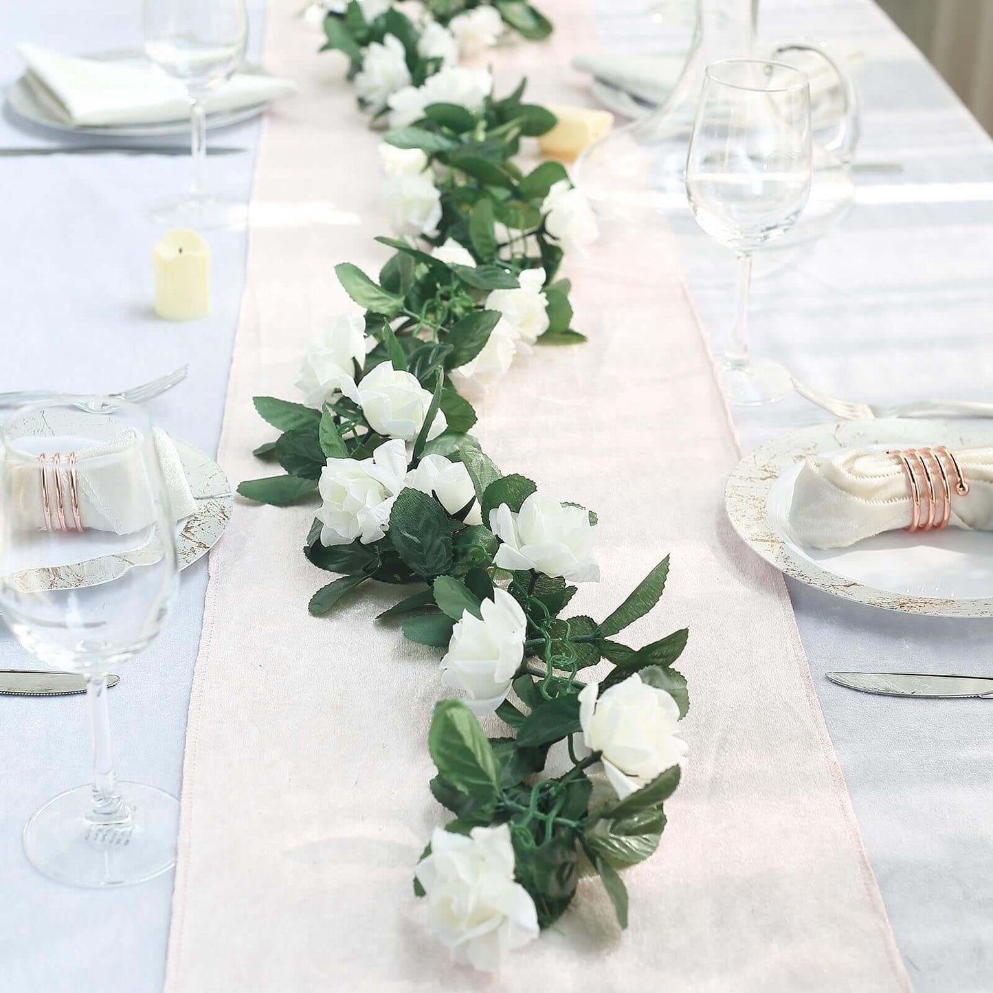 6ft Cream Artificial Silk Rose Garland UV Protected Flower Chain - Linen Luxes