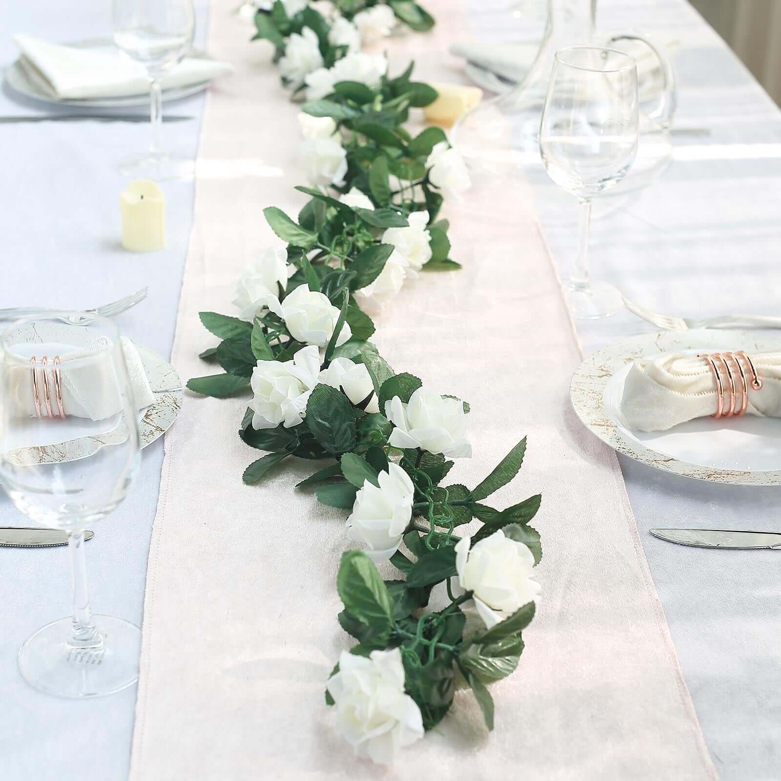 6ft Cream Artificial Silk Rose Garland UV Protected Flower Chain - Linen Luxes