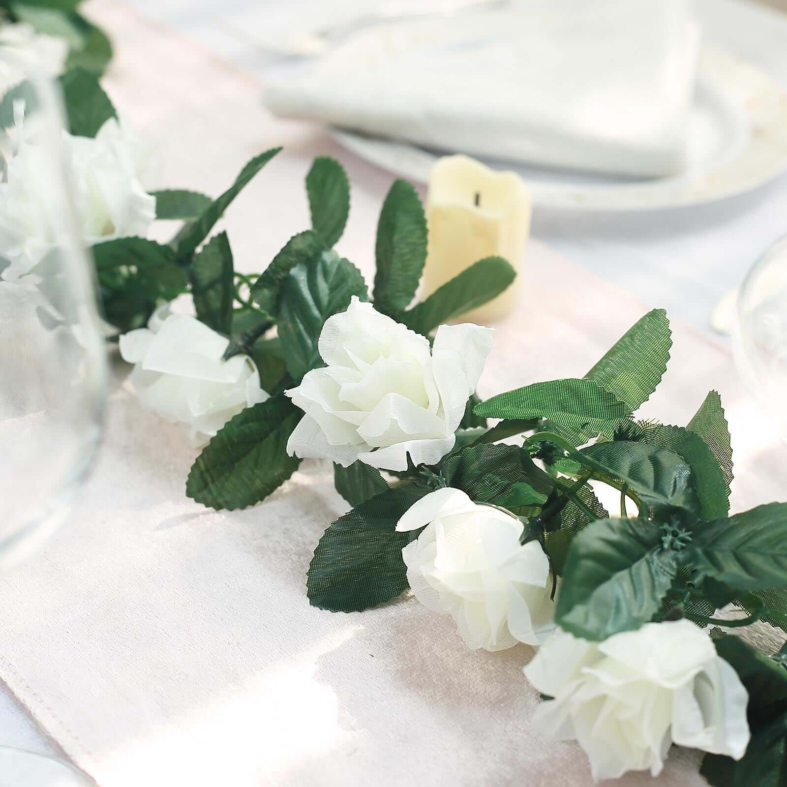 6ft Cream Artificial Silk Rose Garland UV Protected Flower Chain - Linen Luxes