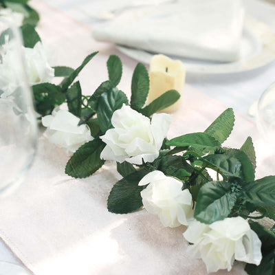 6ft Cream Artificial Silk Rose Garland UV Protected Flower Chain - Linen Luxes