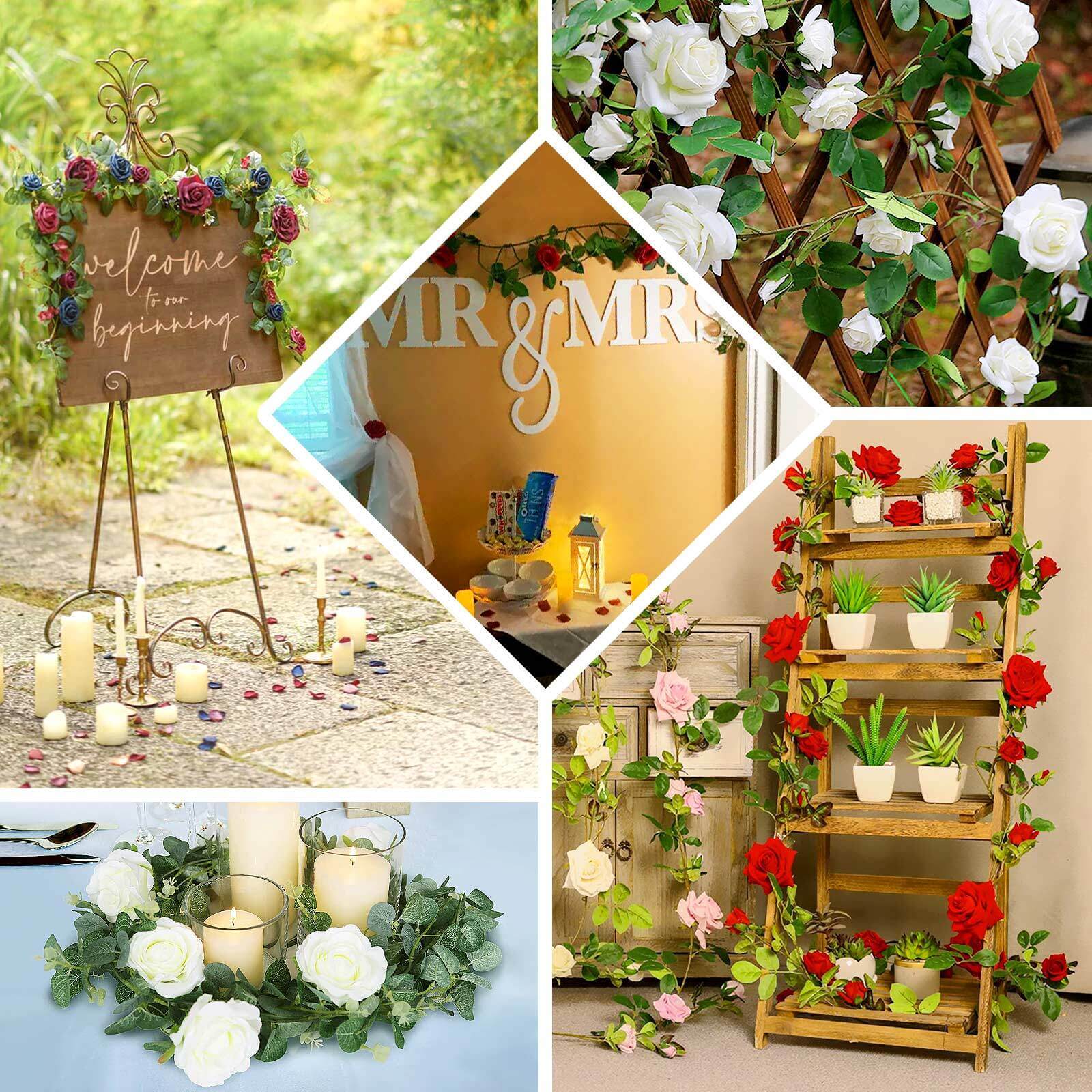 6ft Cream Real Touch Artificial Rose and Leaf Flower Garland Vine - Linen Luxes