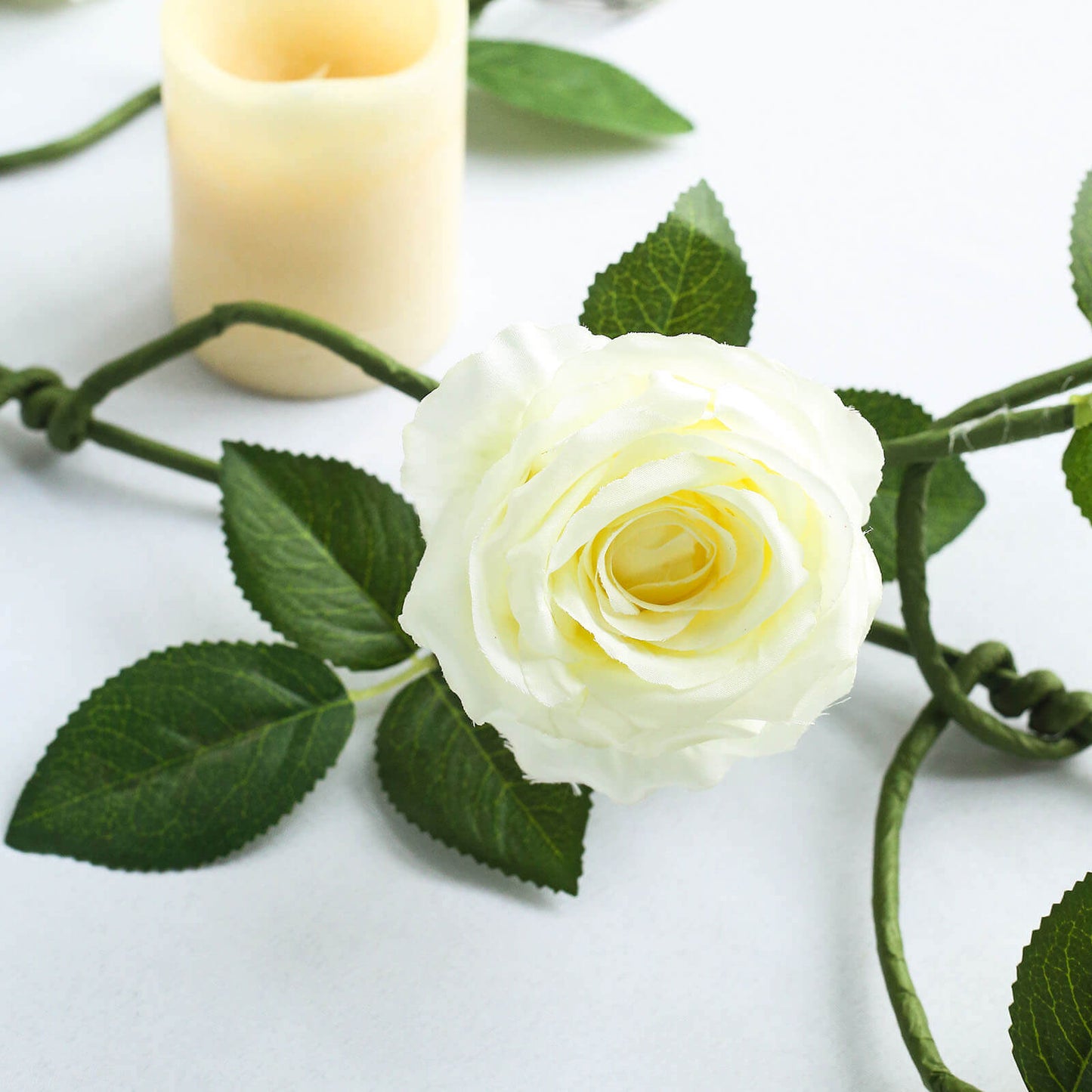 6ft Cream Real Touch Artificial Rose and Leaf Flower Garland Vine - Linen Luxes