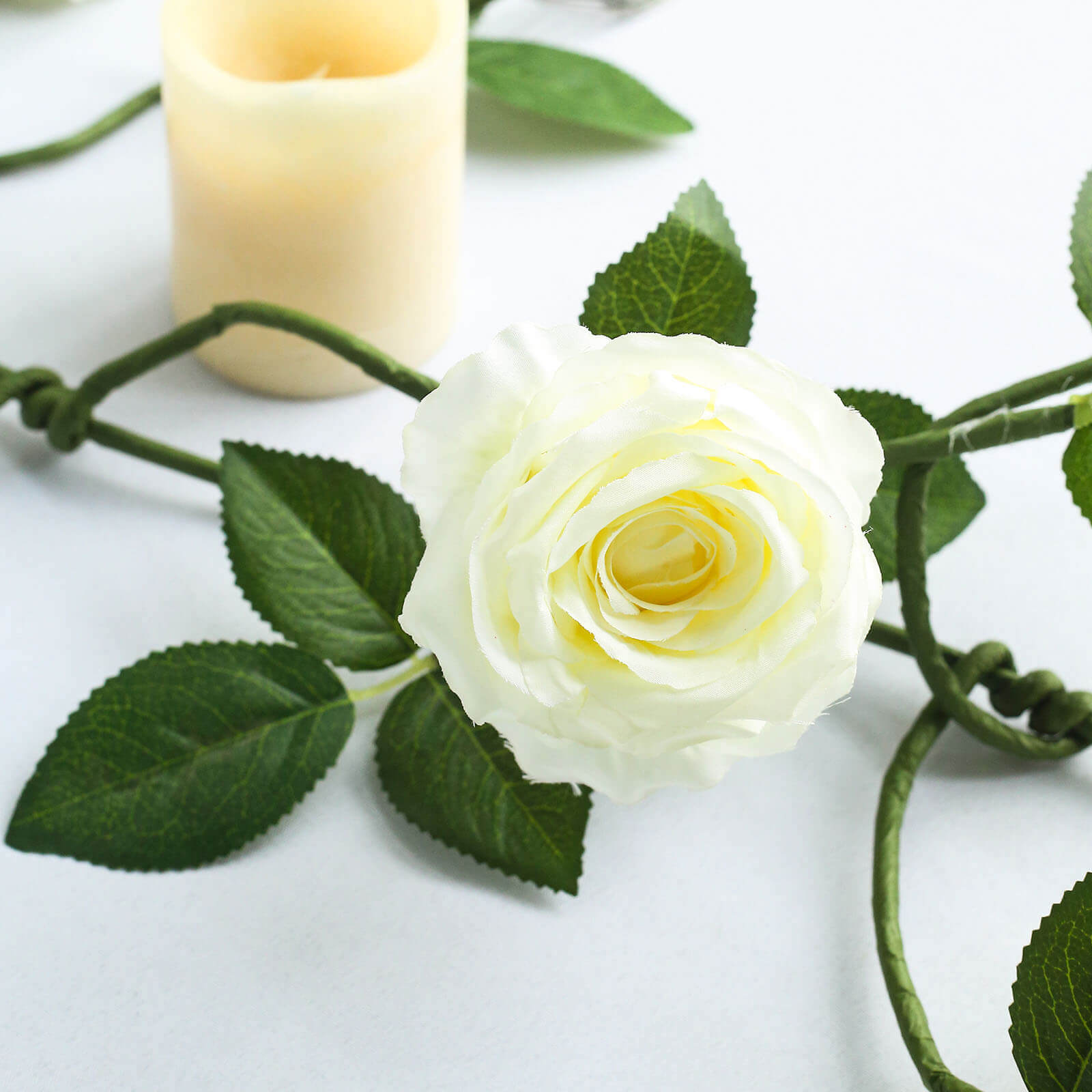 6ft Cream Real Touch Artificial Rose and Leaf Flower Garland Vine - Linen Luxes