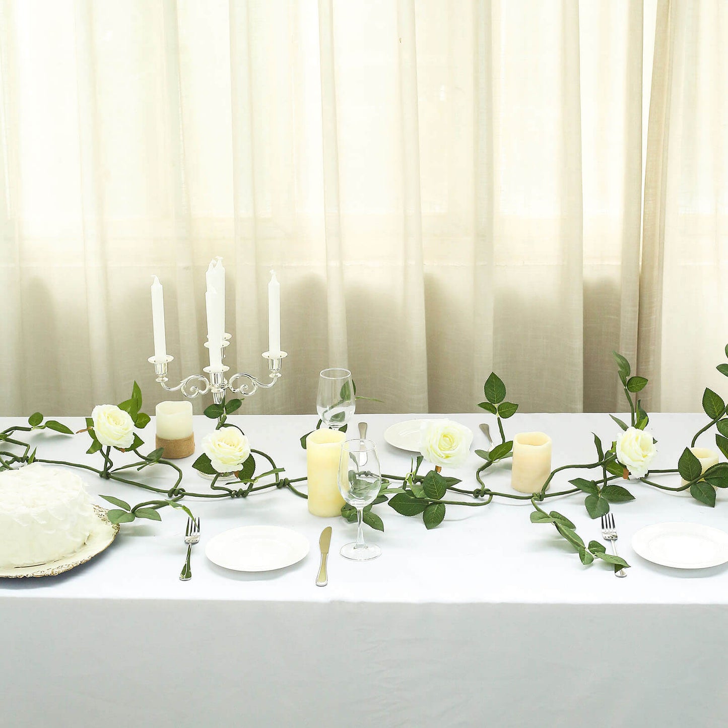 6ft Cream Real Touch Artificial Rose and Leaf Flower Garland Vine - Linen Luxes