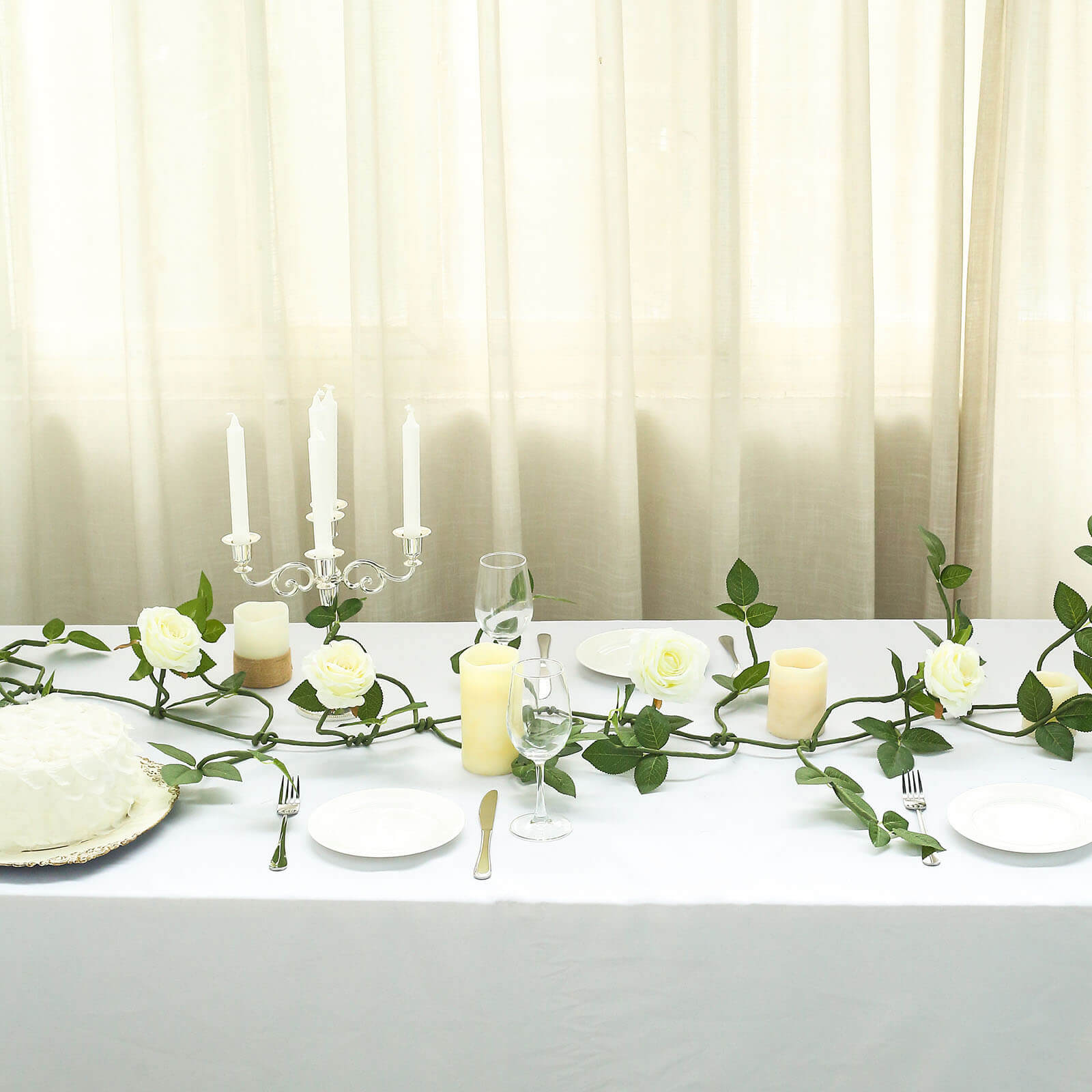 6ft Cream Real Touch Artificial Rose and Leaf Flower Garland Vine - Linen Luxes