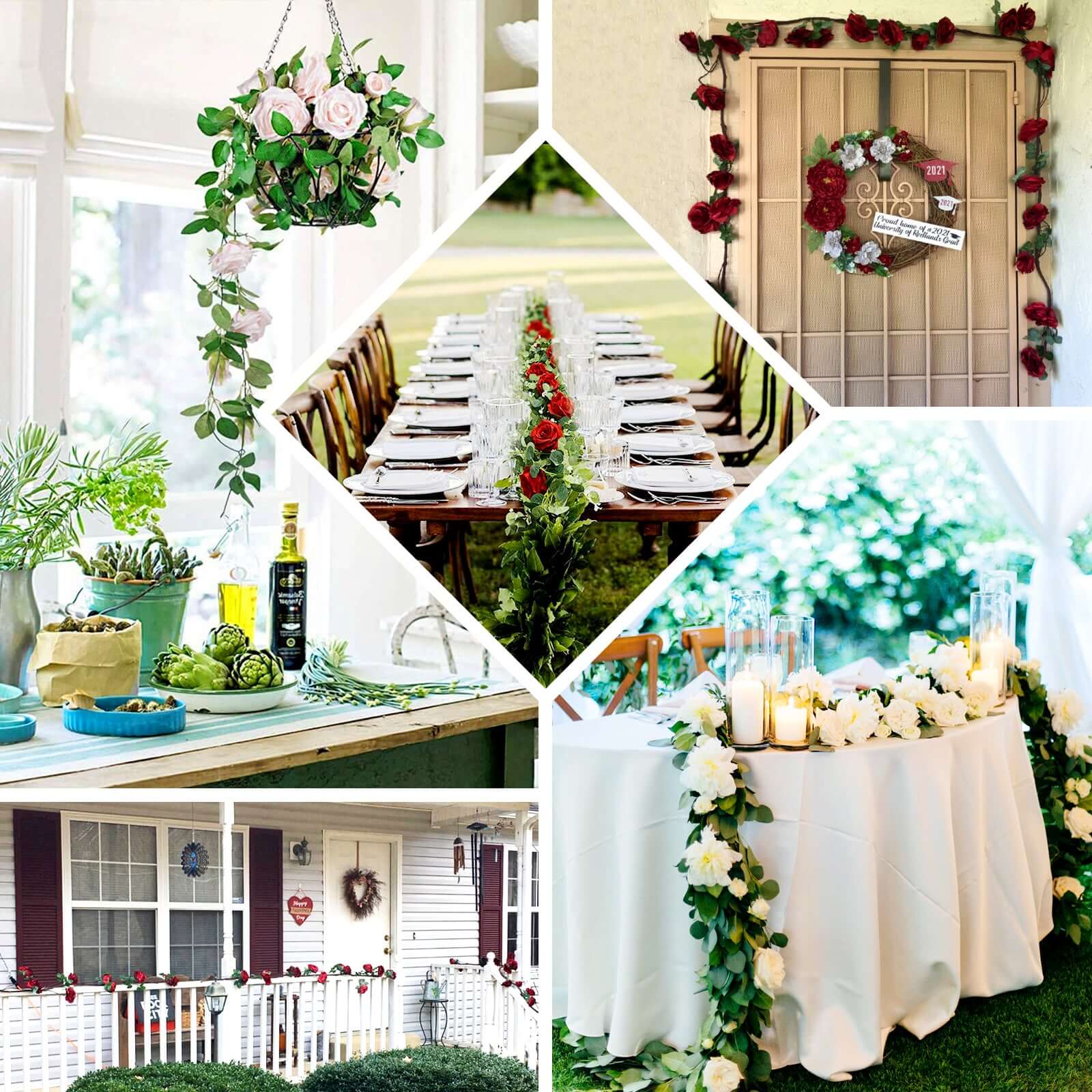 6ft Dusty Rose Artificial Silk Rose Hanging Flower Garland Faux Vine - Linen Luxes