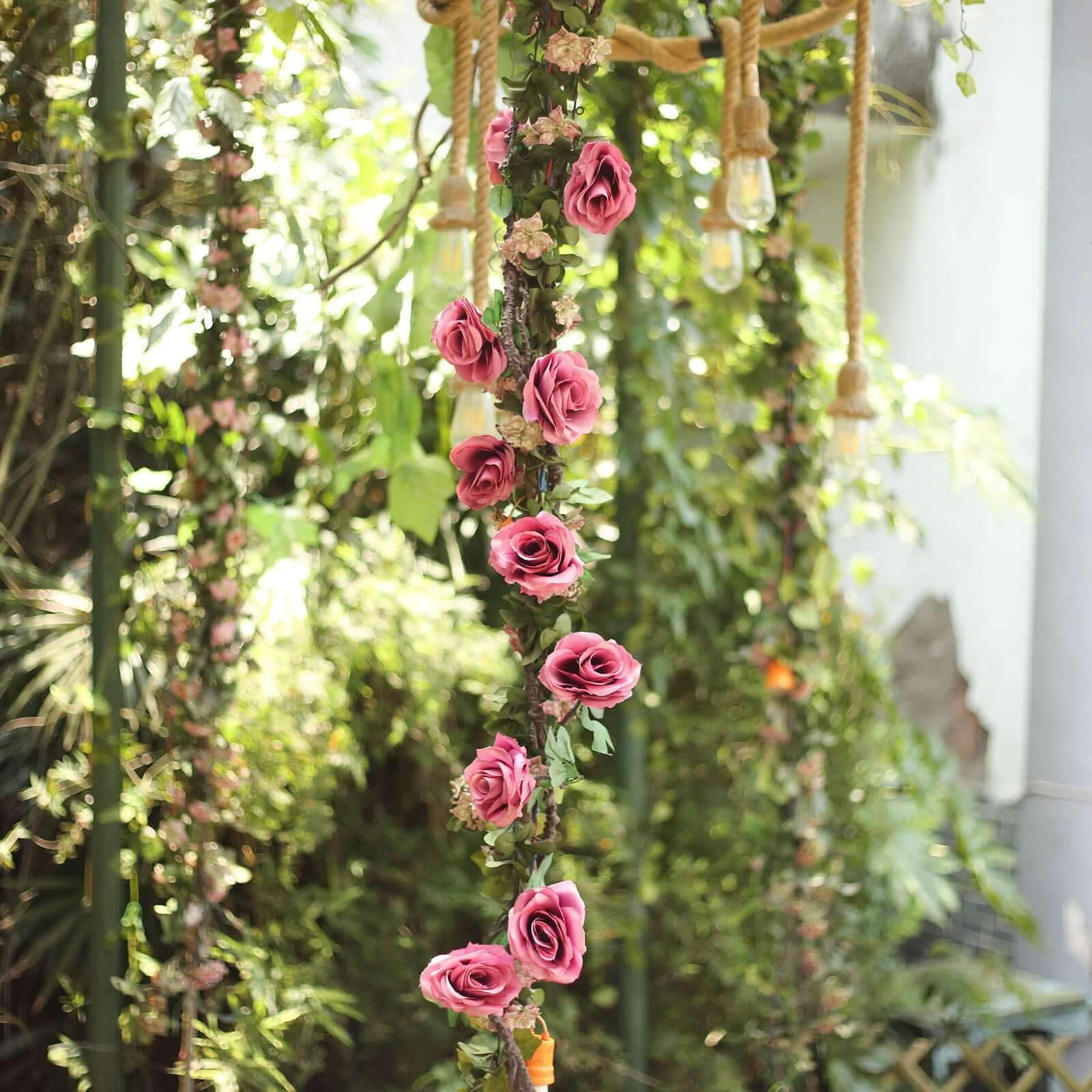 6ft Dusty Rose Artificial Silk Rose Hanging Flower Garland Faux Vine - Linen Luxes