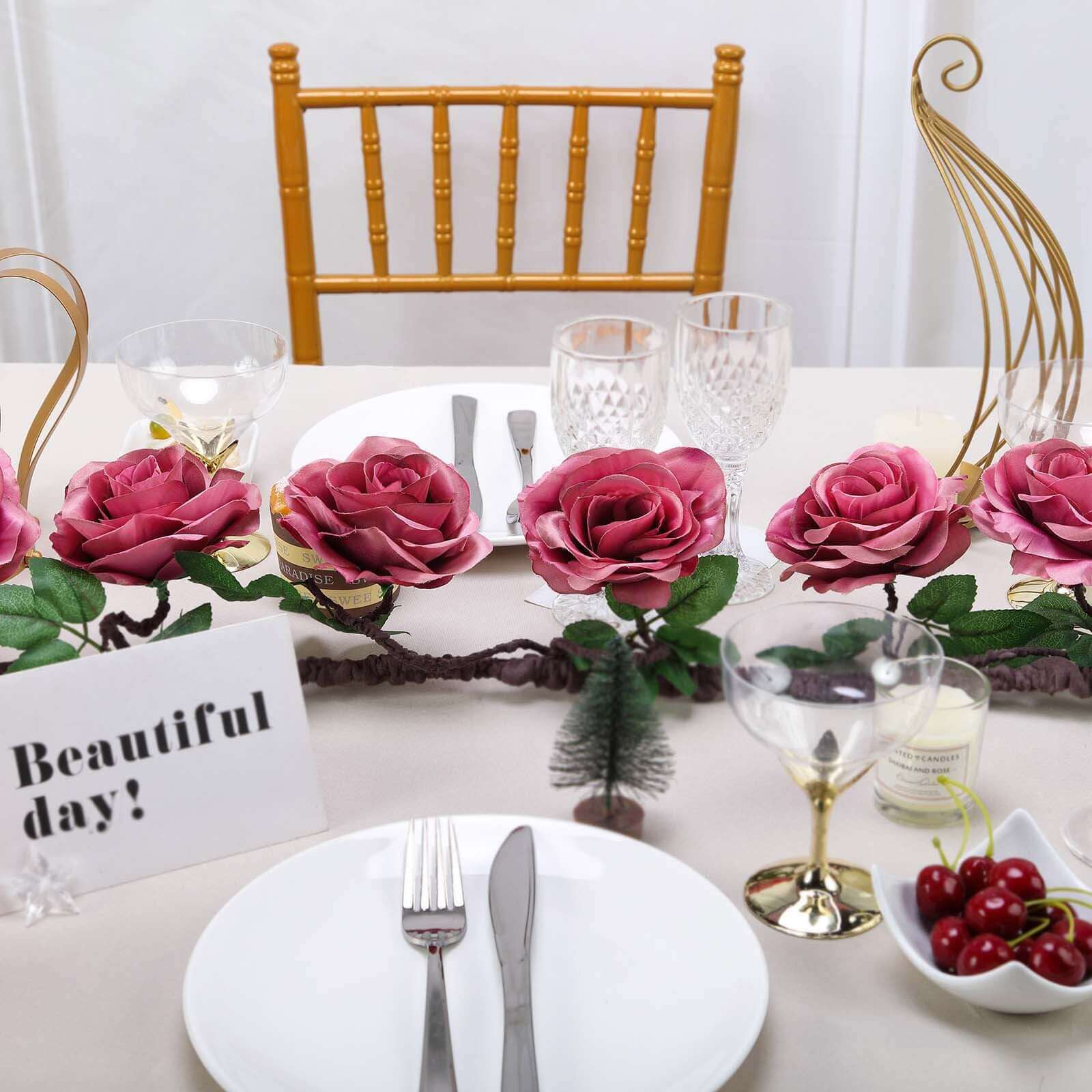 6ft Dusty Rose Artificial Silk Rose Hanging Flower Garland Faux Vine - Linen Luxes