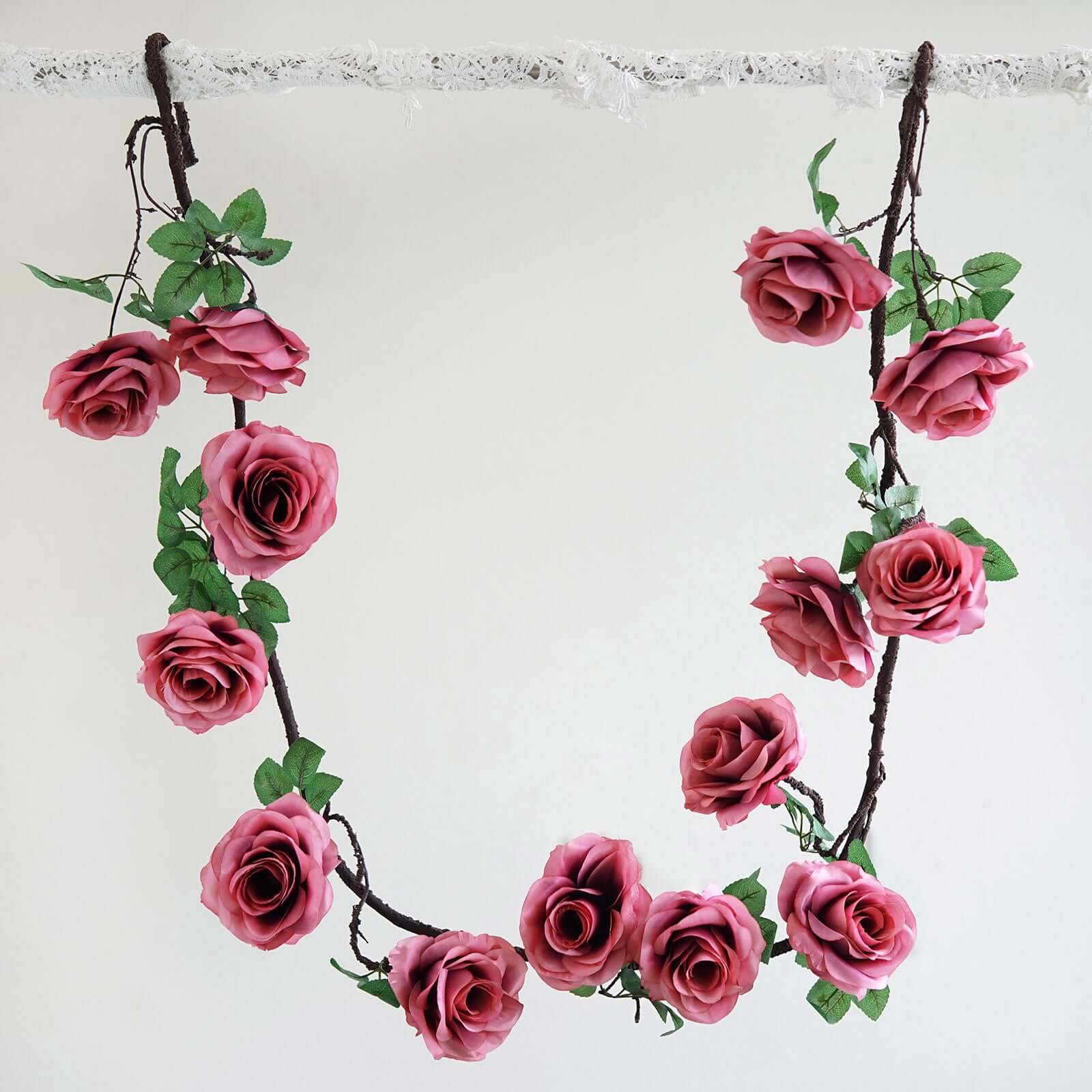 6ft Dusty Rose Artificial Silk Rose Hanging Flower Garland Faux Vine - Linen Luxes