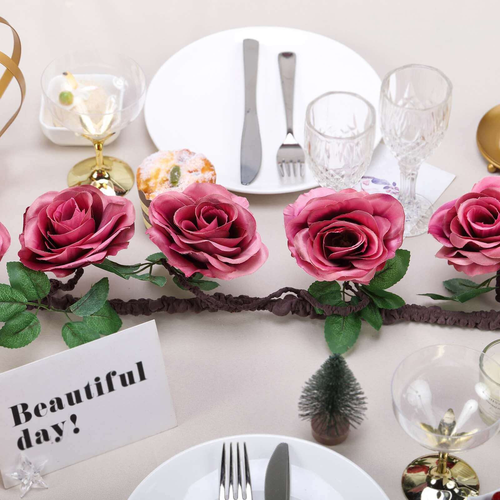 6ft Dusty Rose Artificial Silk Rose Hanging Flower Garland Faux Vine - Linen Luxes