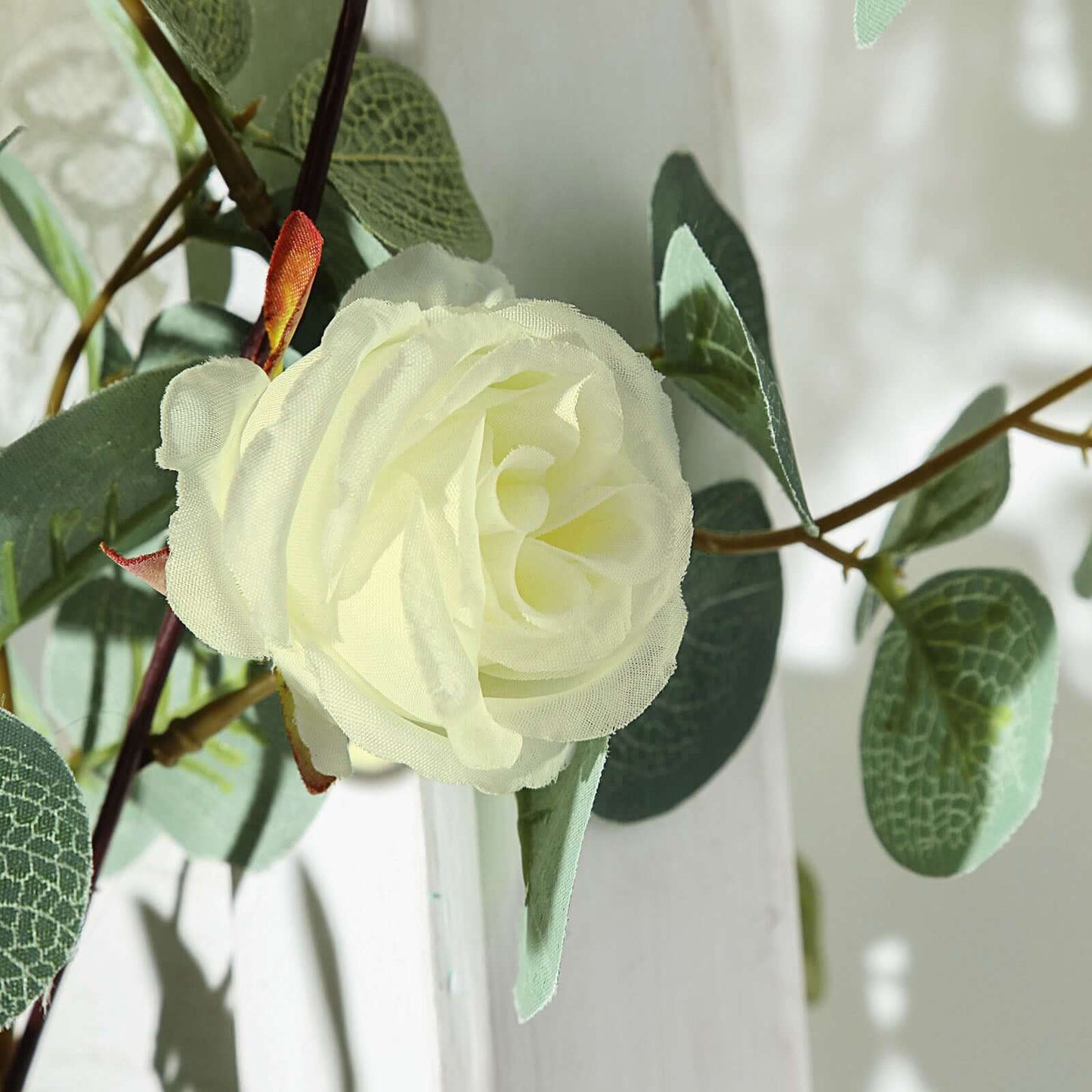 6ft Green Ivory Artificial Eucalyptus Leaf, Rose Flower Garland Vine - Linen Luxes