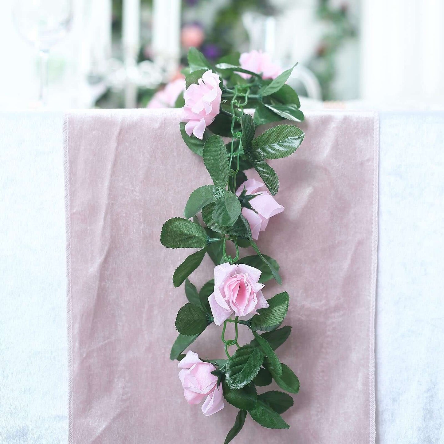 6ft Pink Artificial Silk Rose Garland UV Protected Flower Chain - Linen Luxes