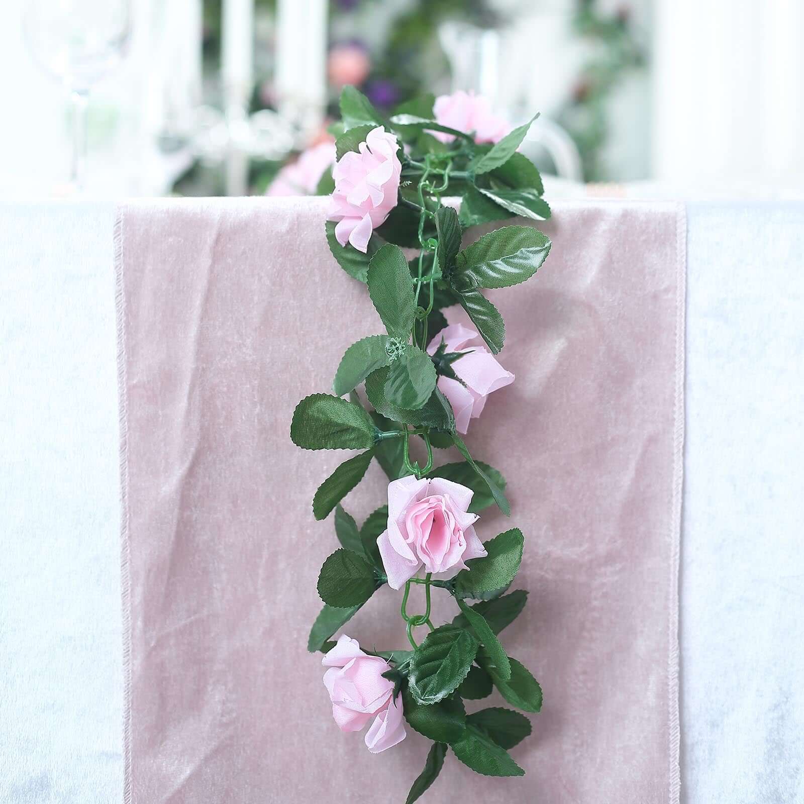 6ft Pink Artificial Silk Rose Garland UV Protected Flower Chain - Linen Luxes