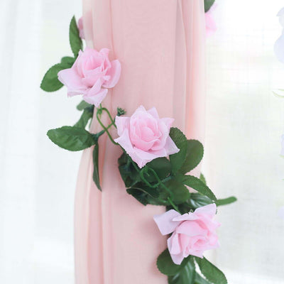 6ft Pink Artificial Silk Rose Garland UV Protected Flower Chain - Linen Luxes