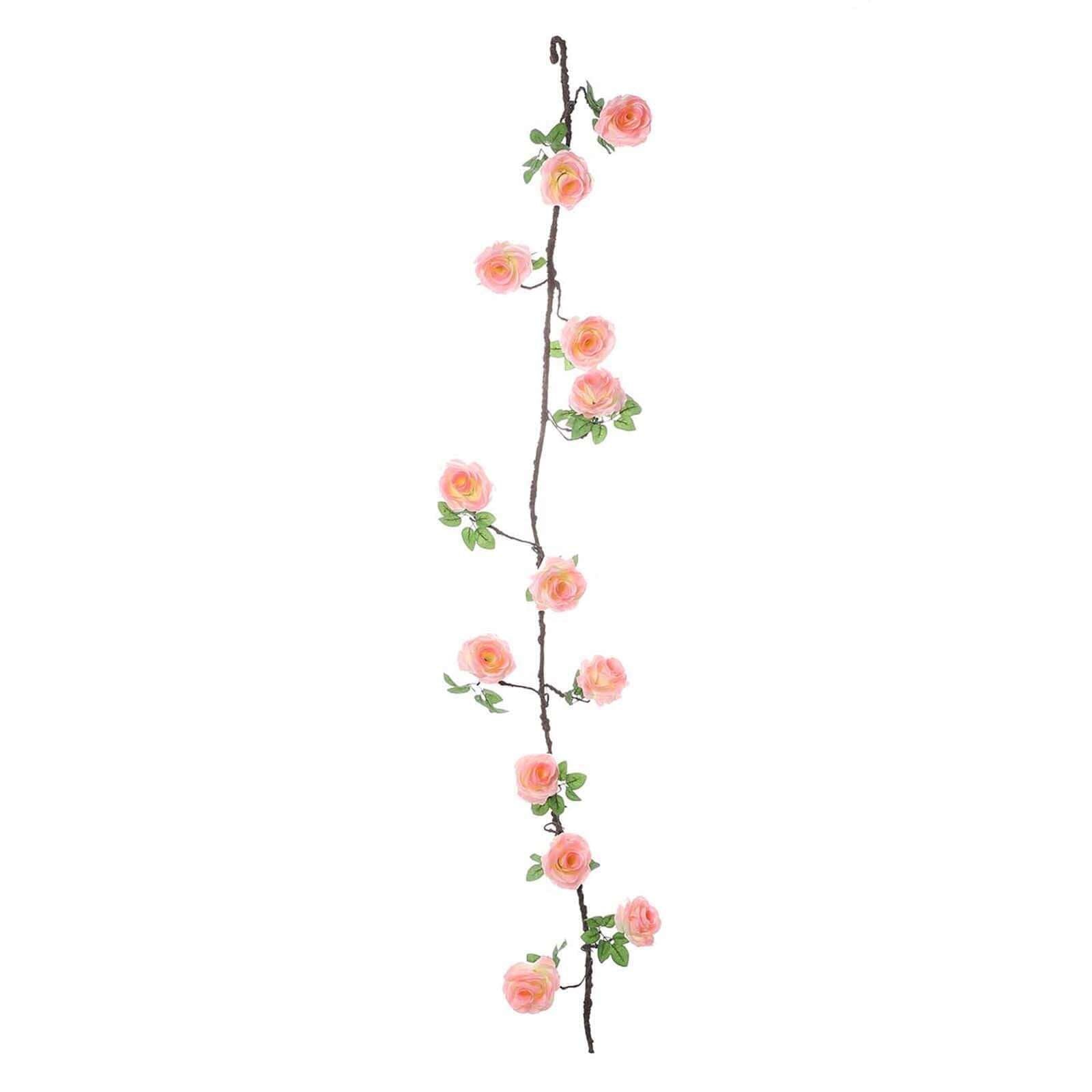 6ft Pink Artificial Silk Rose Hanging Flower Garland, Faux Vine - Linen Luxes