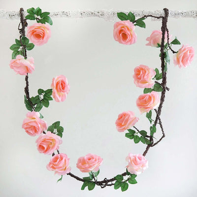6ft Pink Artificial Silk Rose Hanging Flower Garland, Faux Vine - Linen Luxes