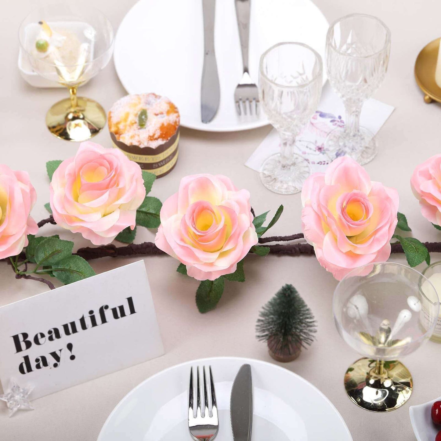 6ft Pink Artificial Silk Rose Hanging Flower Garland, Faux Vine - Linen Luxes